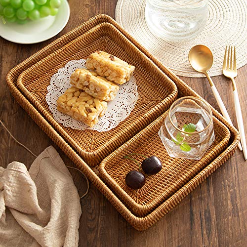 Rattan Serving Tray  Rectangular Woven Tray  Natural Wicker Decorative Serving Baskets for Organizing Tabletop Bathroom Kitchen Counter (Natural)