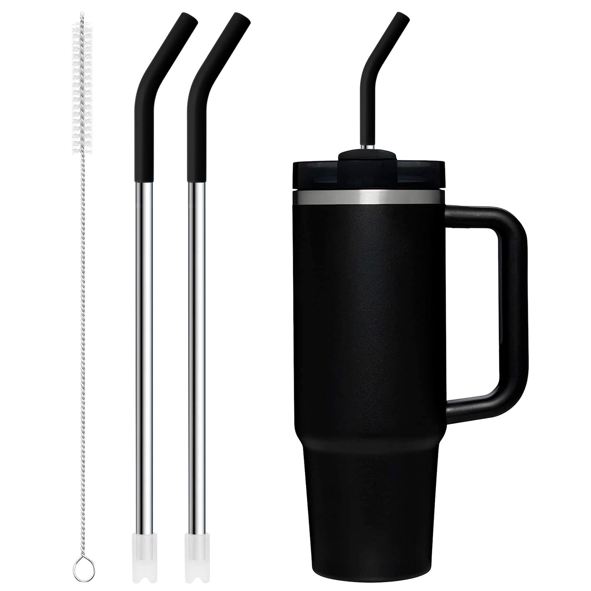 Snowfall Metal Replacement Straw With Silicone Tip For Stanley 30 Oz, 2 Pcs Reusable Long Stainless Steel Drinking Straws, 1 Str