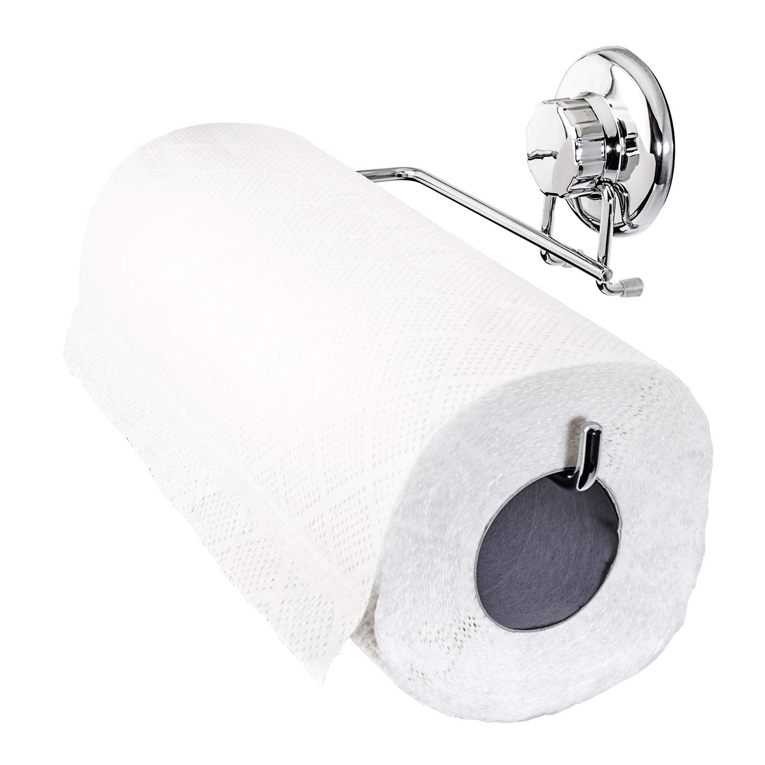 Hasko Accessories - Suction Cup Paper Towel Holder- Chrome Plated Stainless Steel Bar For Bathroom & Kitchen (Chrome)