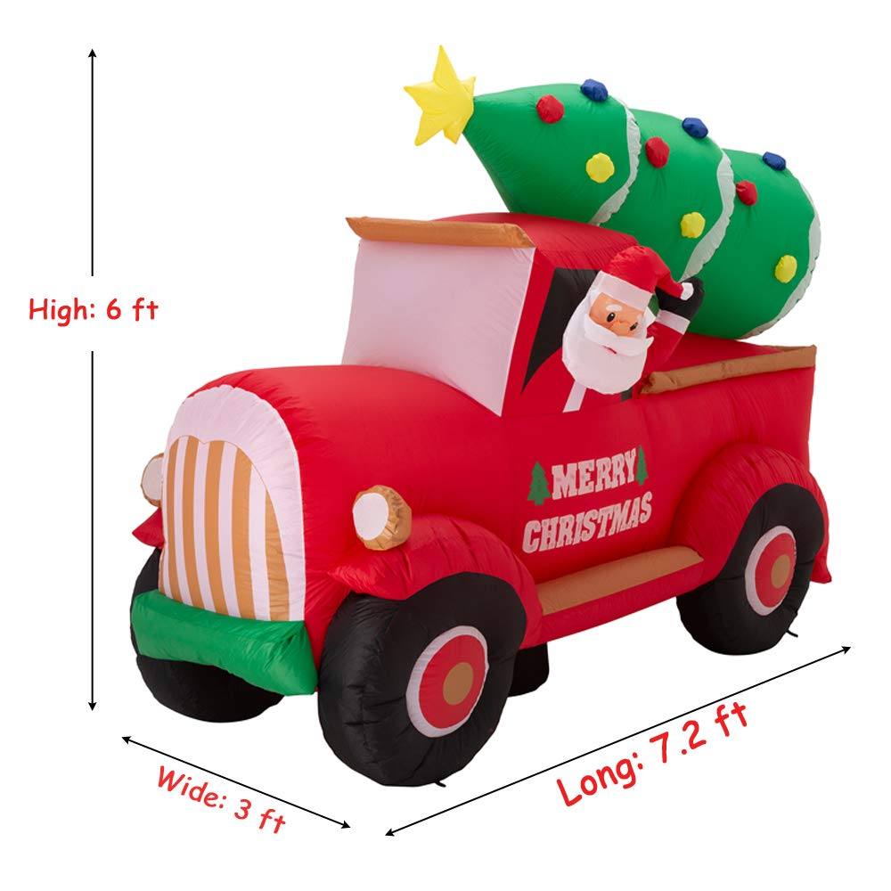 Christmas Inflatable Decoration 7 Feet Santa on Red Truck Built-in Lights Outdoor & Indoor Holiday Yard Decor Blow Up Festival D