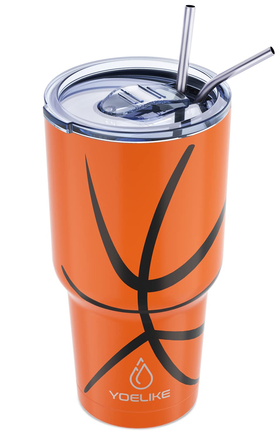 Yoelike Basketball Tumbler 30 Oz Stainless Steel Double Wall Vacuum Insulated Cup With Straws, Splash Proof Lids, Straw Clean Br