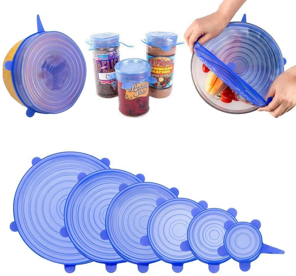 Portible Safe Silicone Stretch Lids reusable Flexible Covers for Rectangle, Round, Square Bowls, Dishes, Plates, Cans, Jars, Gla