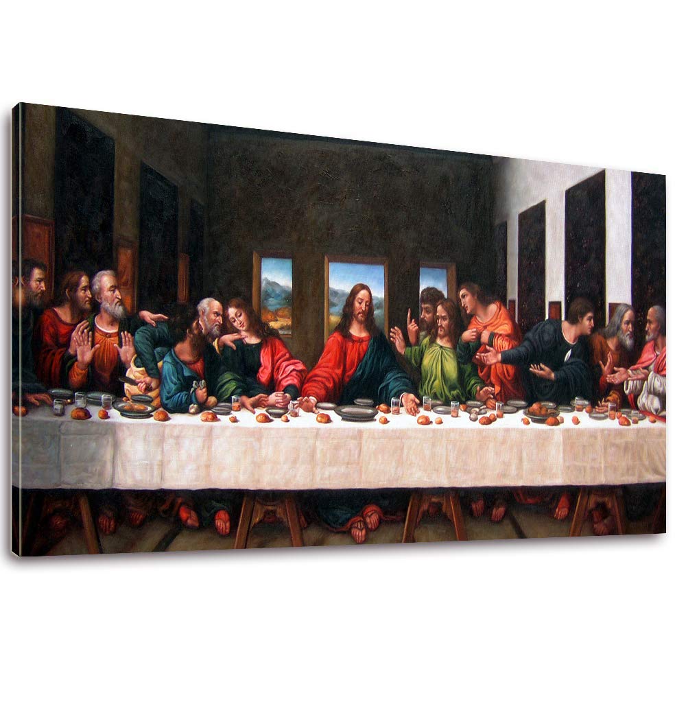 The Last Supper By By Leonardo Davinci- 20'' X 40'' Long Classic Painting Print Pictures Canvas Artwork Framed For Living Room B