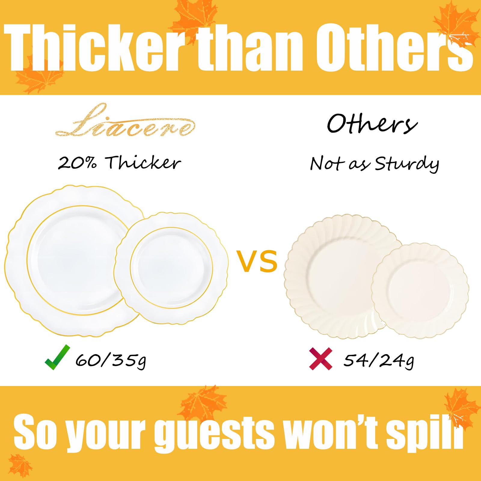 Liacere 350Pcs Gold Plastic Plates-Disposable White And Gold Plates 50Guest Baroque Plastic Dinnerware Include 100Plates, 50Pack