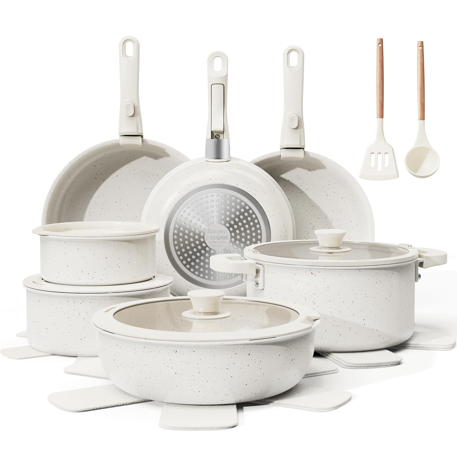 Bazova 22Piece Pots and Pans Set Non Stick with Removable Handles, Ceramic Cookware Set, LargeCapacity & Non Toxic, Induction 