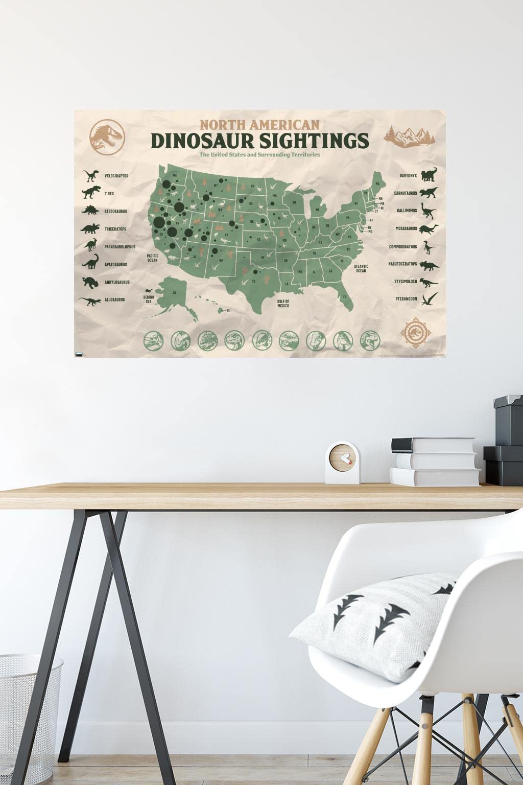 Trends International Jurassic World: Dominion - North American Dinosaur Map Wall Poster, 22.375'' X 34'', Unframed Version