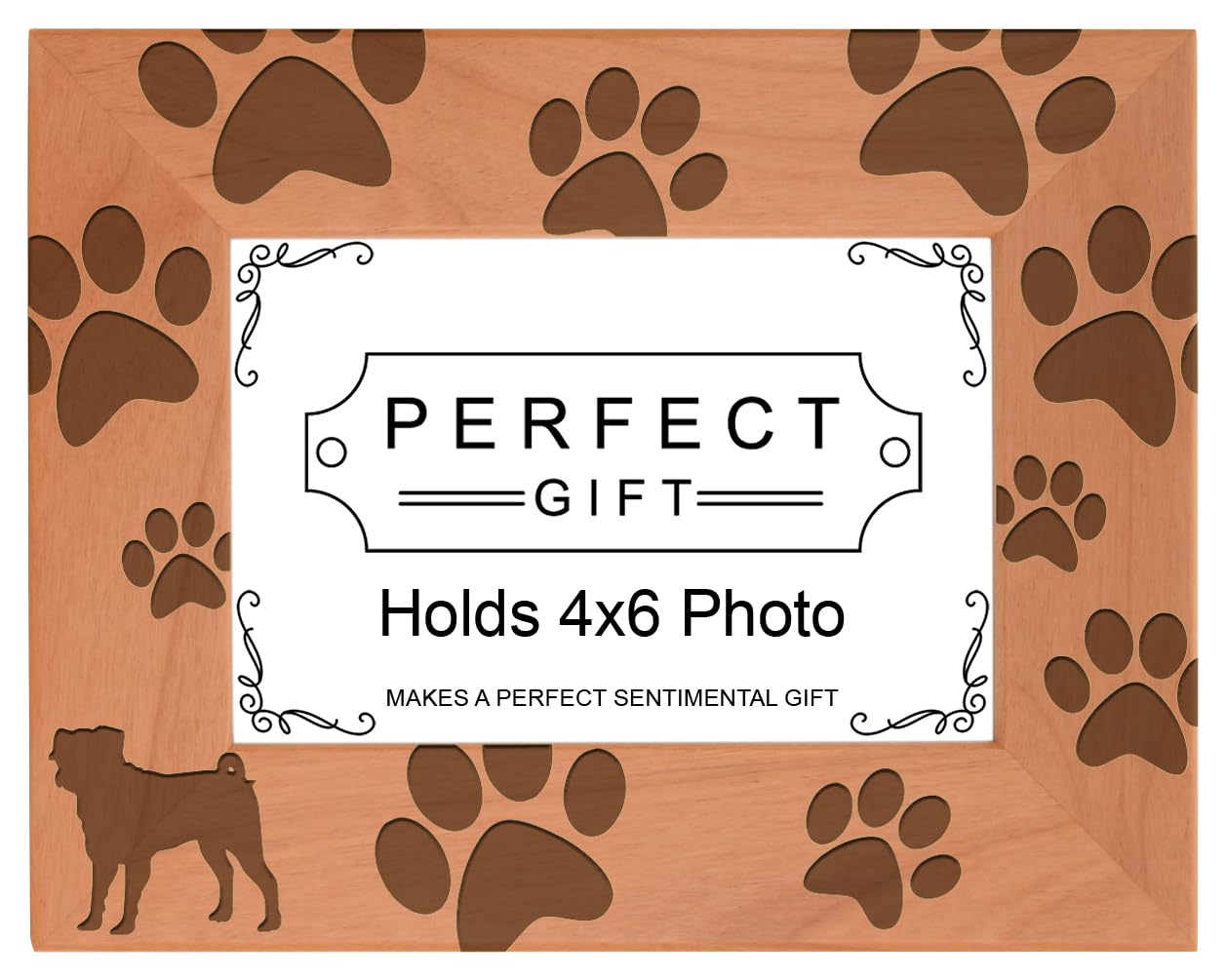 Gifts For All By Rachel Olevia Dog Lover Gift Pug Silhouette Paw Prints Natural Wood Engraved 4x6 Landscape Picture Frame Wood