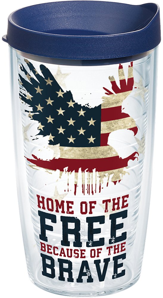 Tervis 1213753 Home Of The Free Tumbler With Lid, 16 oz, Clear