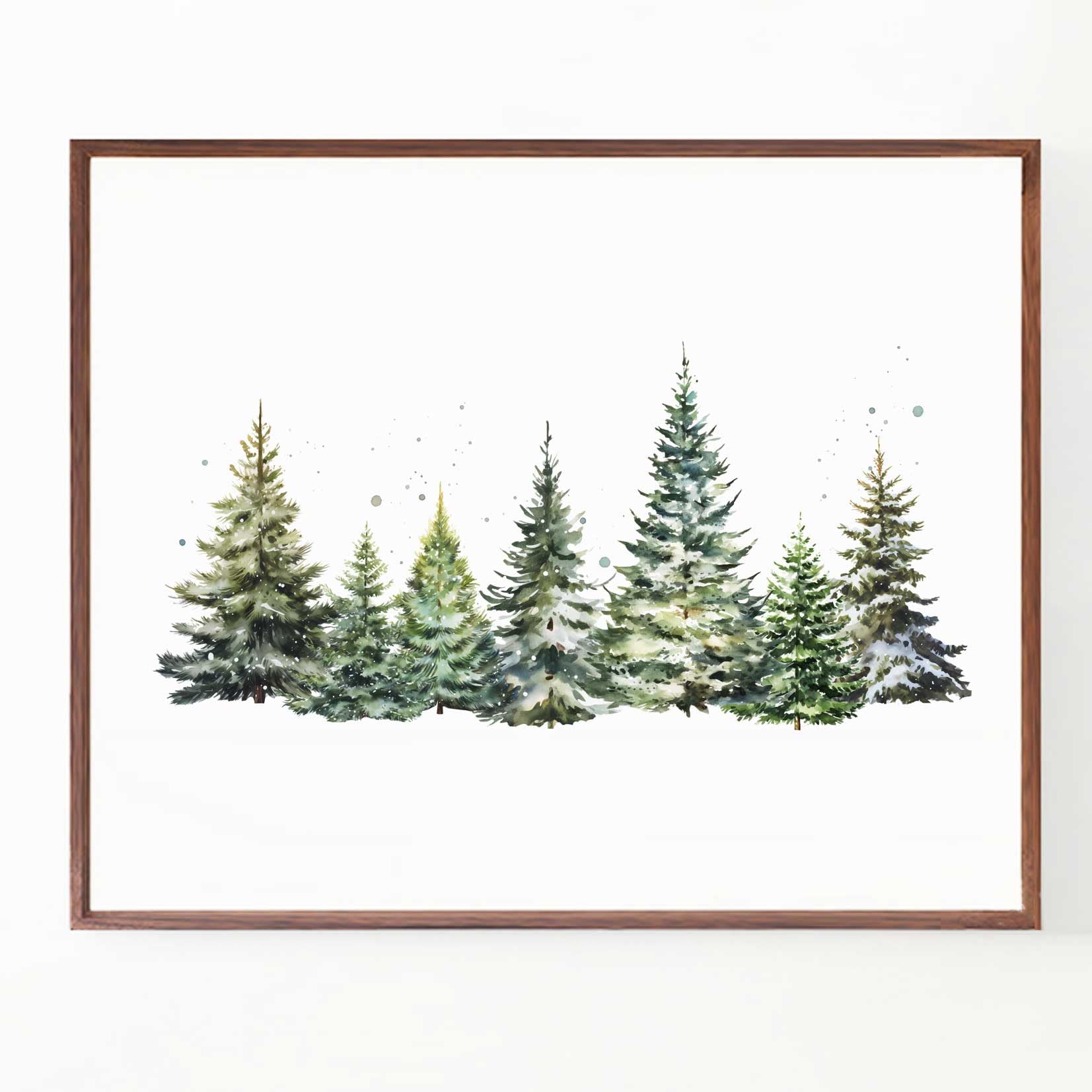 Christmas Tree Print, Winter Landscape, Watercolor Christmas Tree Painting Print, Pine Tree Art, Farmhouse Christmas Wall Art, W
