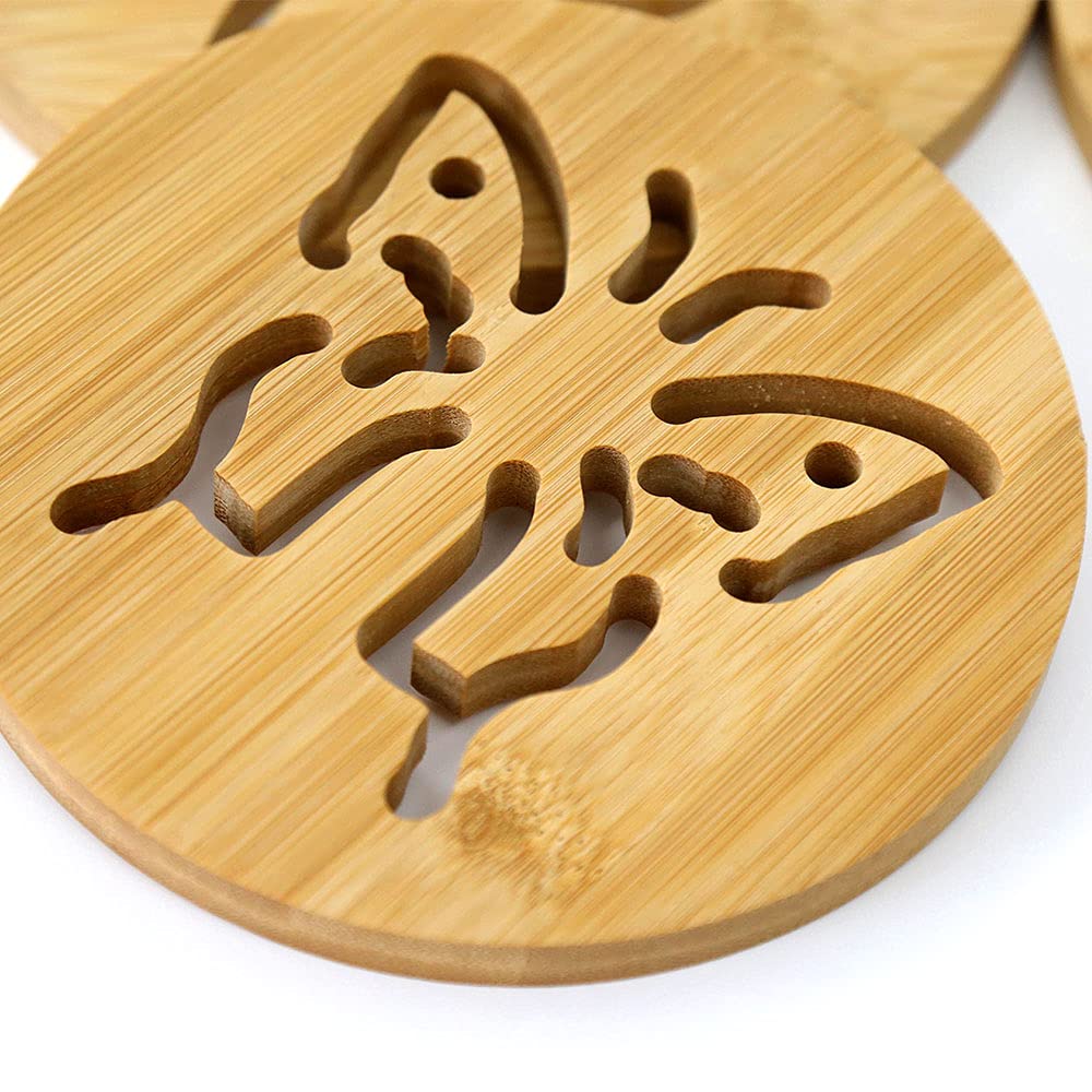 Alfeel 4 Piece Bamboo Trivet - Home Kitchen Multifunction Bamboo Heat Resistant Pads Trivet, Round Multi-Size Placemat Coaster F