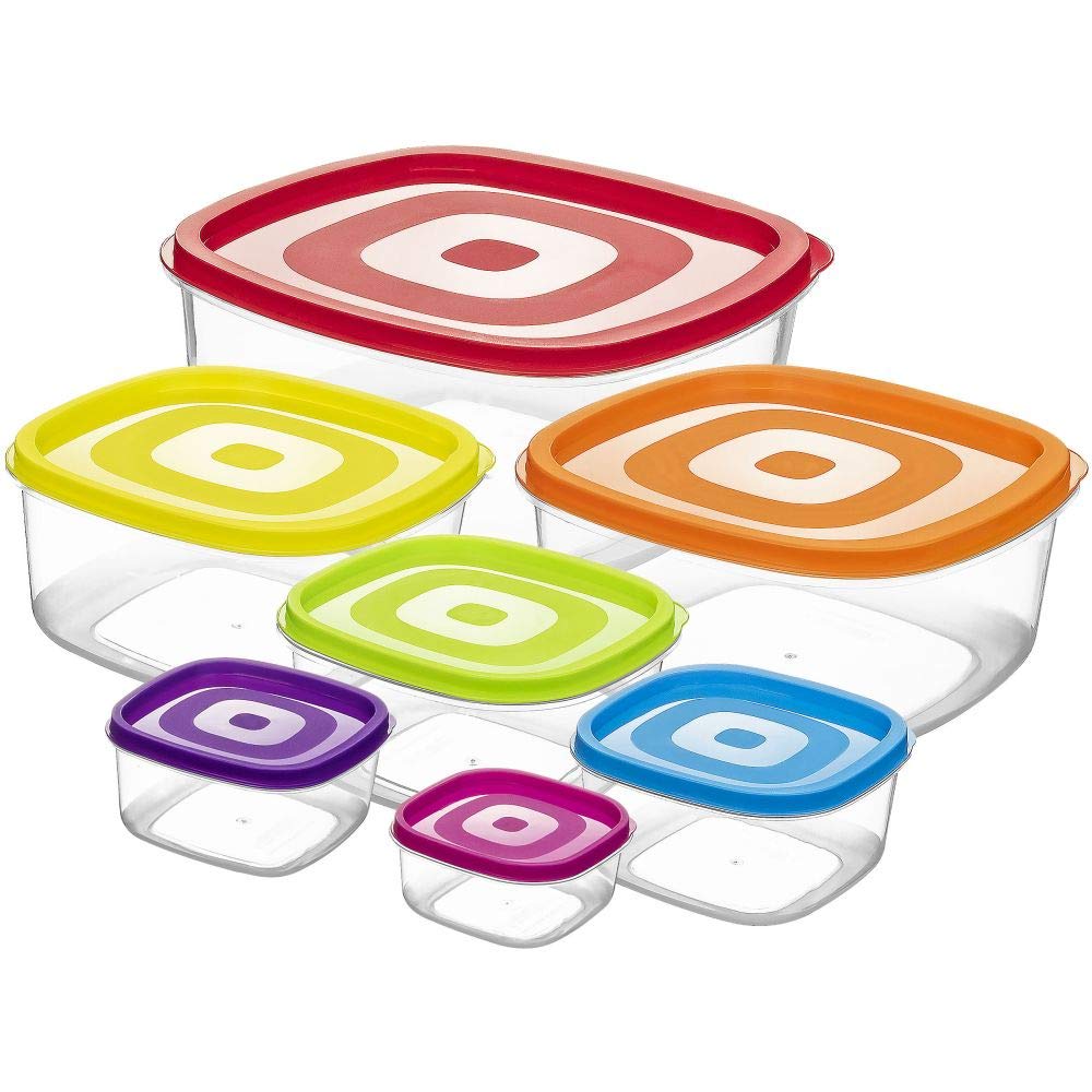 Southern Homewares Rectangle Food Storage Containers, Sh-10268-7 Set Of 7 Colorful Rectangle Holders W/Snap-On Lids