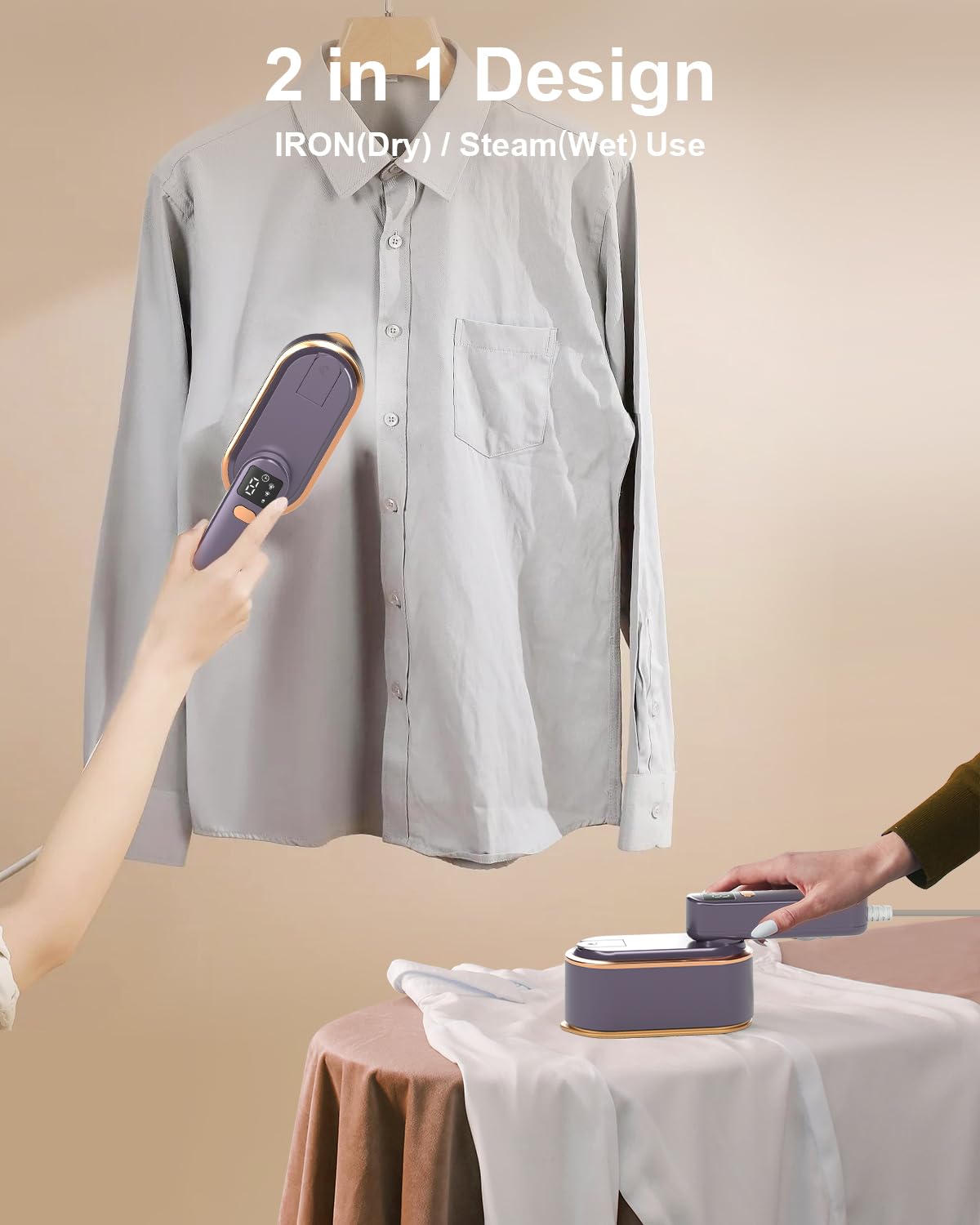 Travel Steamer Iron for Clothes - 1200W Handheld Size Portable Travel Steamer, 3 Steam Levels Clothes Steamer with LCD Screen, 1