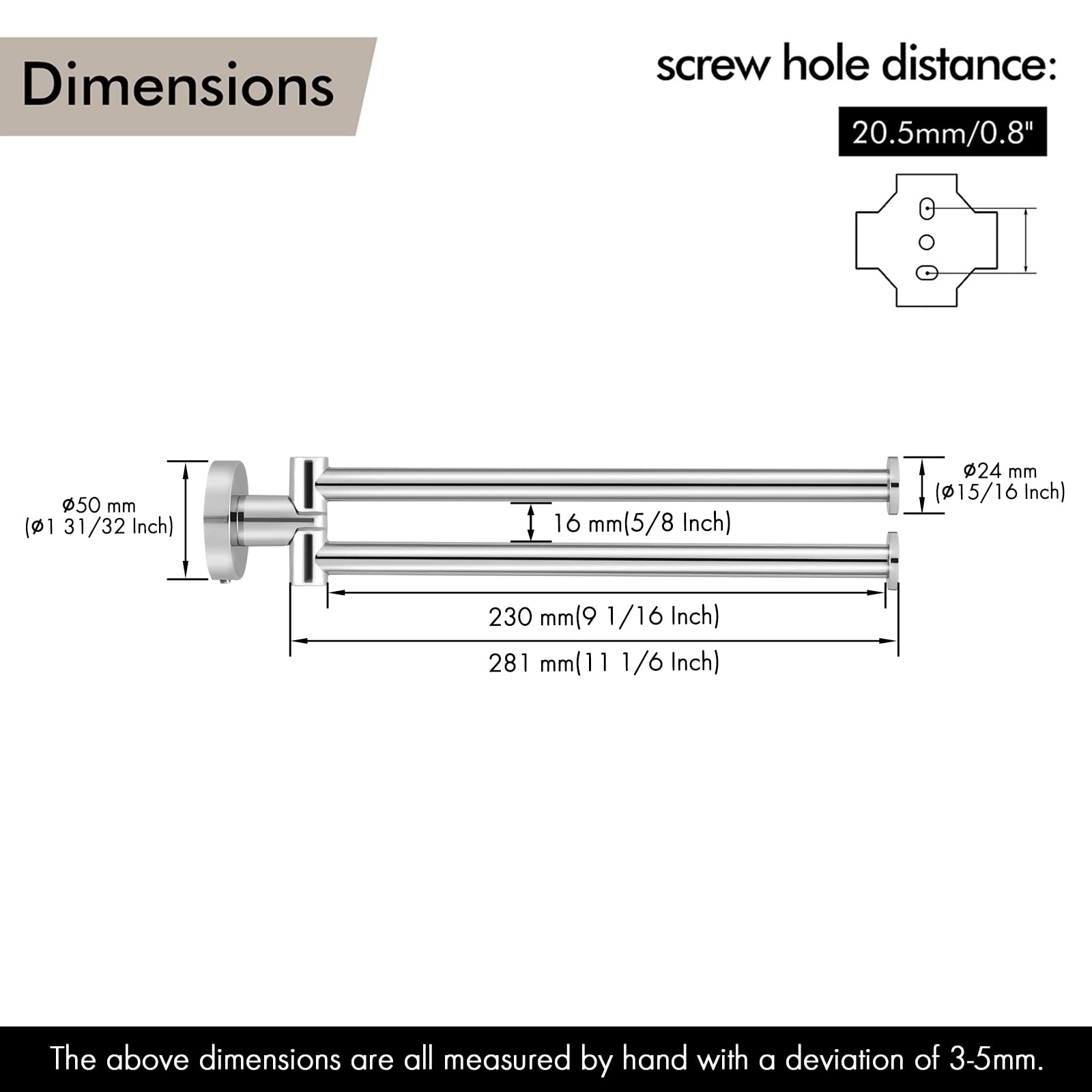 Kes Swivel Towel Bar For Bathroom 9-Inch Kitchen Swing Out Double Towel Bar 2-Arm Kitchen Wall Mounted Sus 304 Stainless Steel P