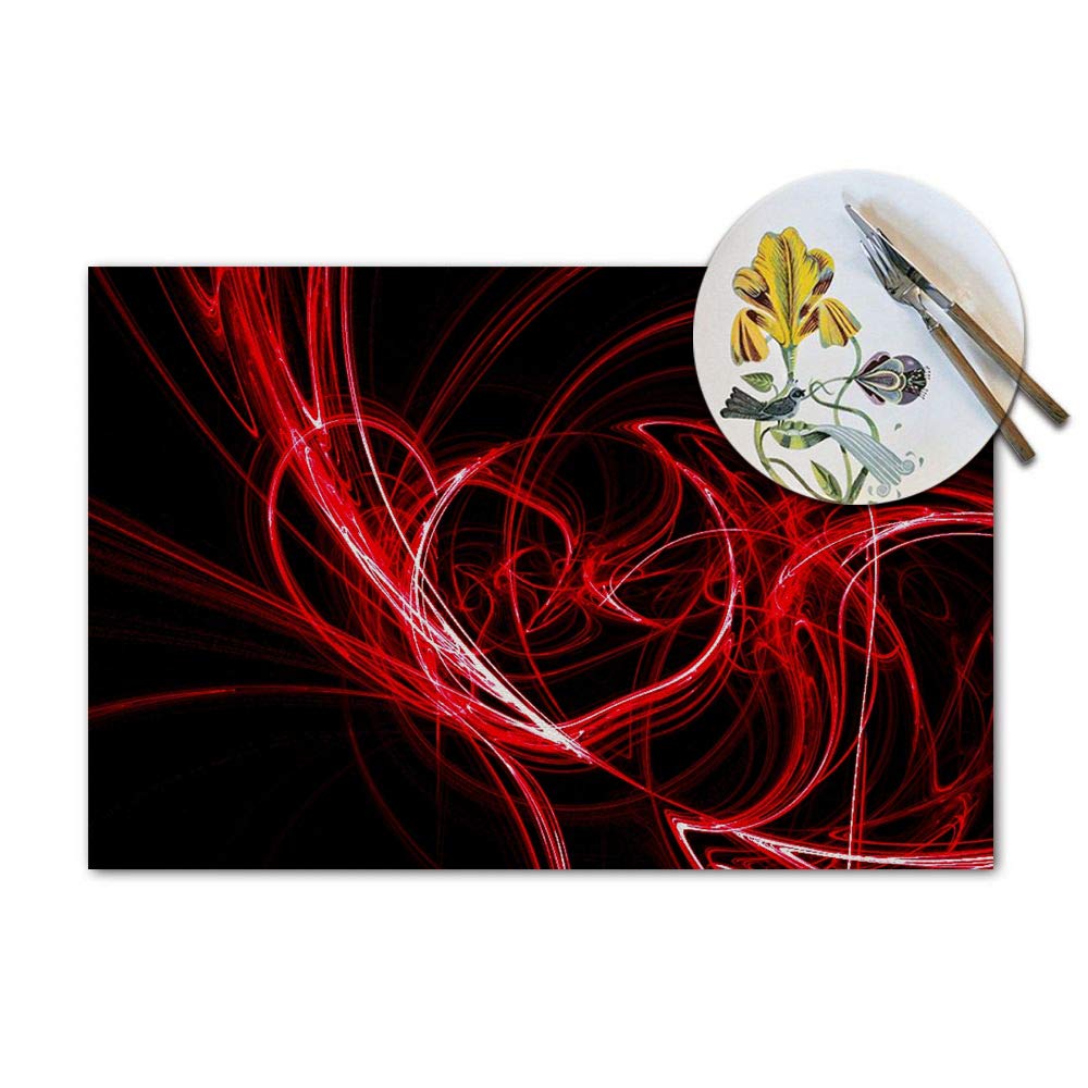 Red Circle Placemats Set Of 4, Abstract Red Circles Lines Black Placemats Heat Resistant For Dining Table Non-Slip 18X12 Inches