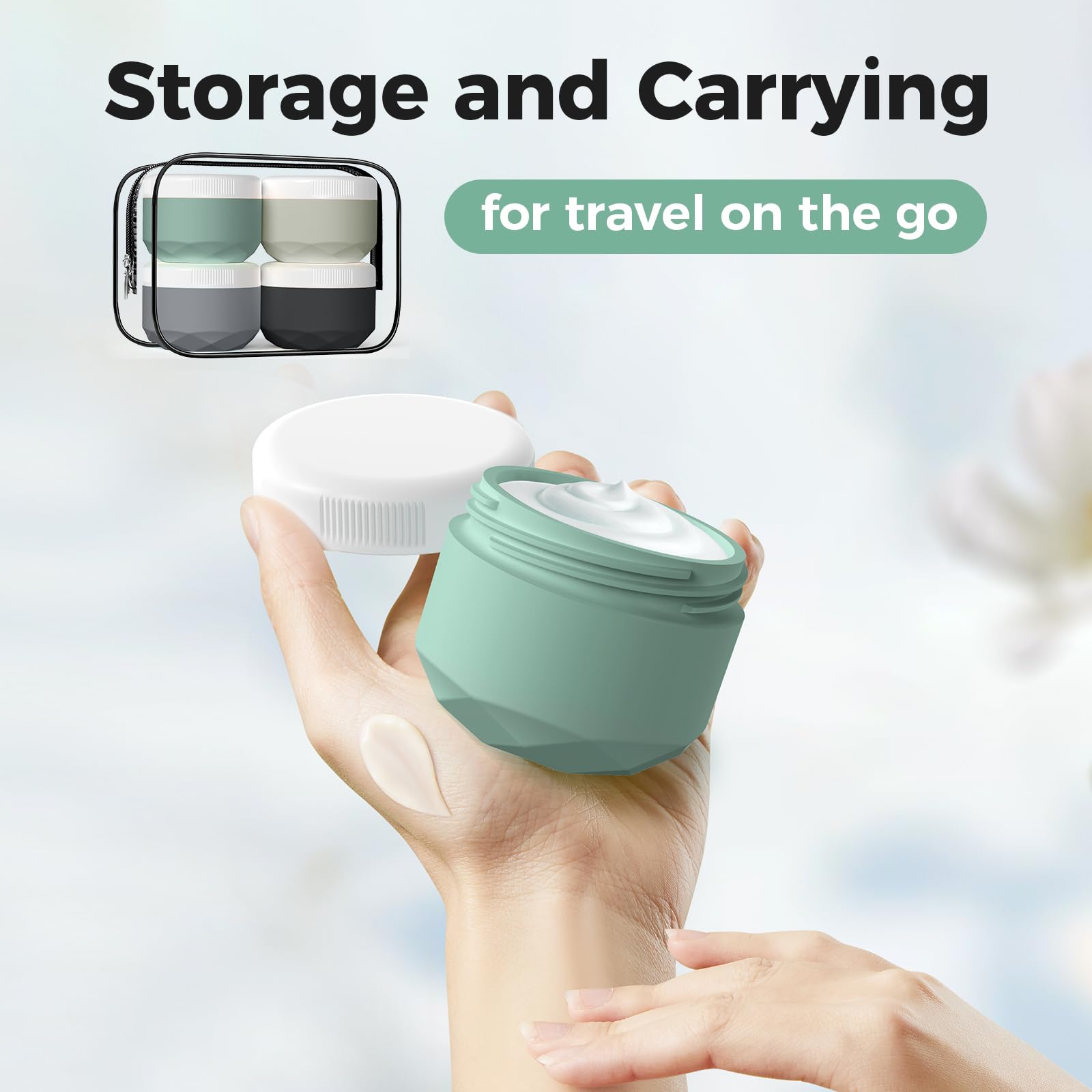 Travel Containers For Toiletries, Silicone Cream Jars Tsa Approved 1.7Oz Travel Size Containers With Toiletry Bag, Wide Mouth Le