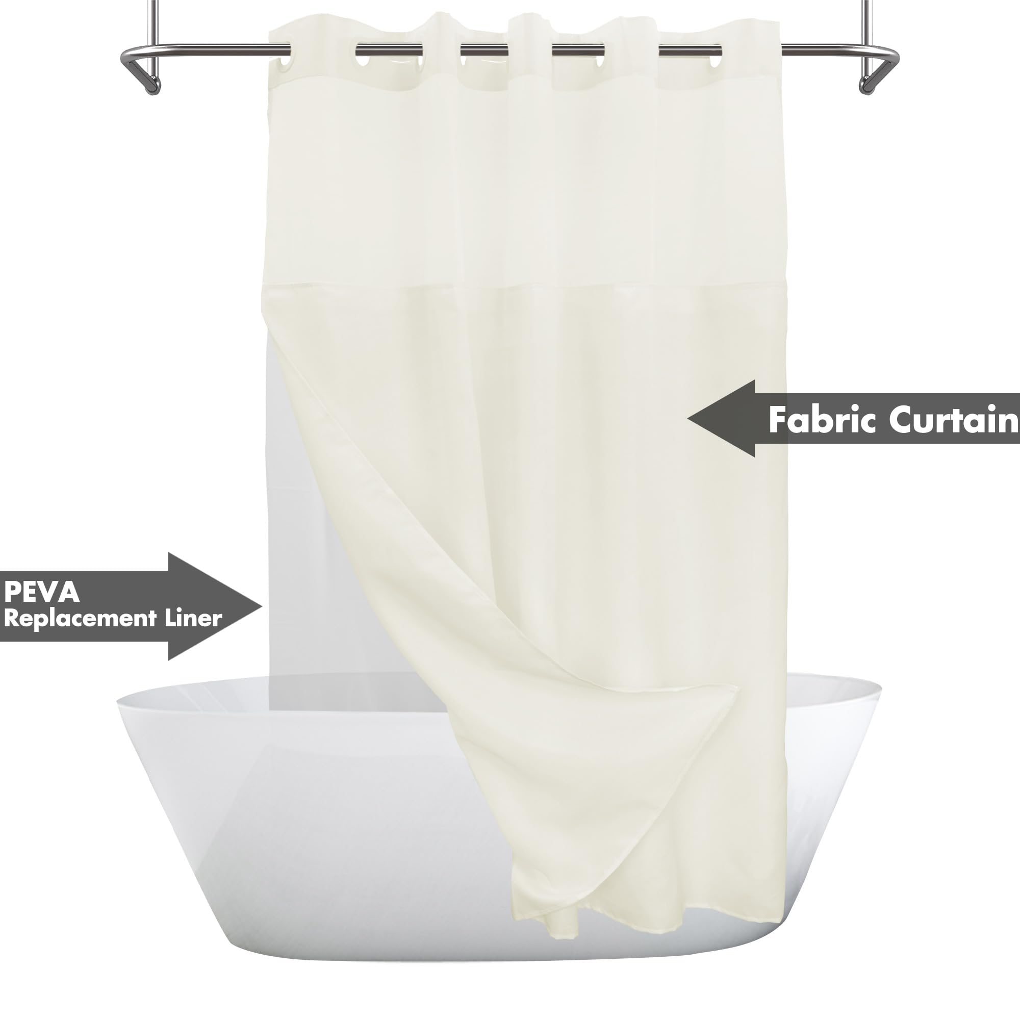No Hook Slub Textured Shower Curtain with Snap-in PEVA Liner Set - 71'' x 74''(72'')  Hotel Style Cream Shower Curtain with Sheer Top Window  Water Repellent  Sand  W71xH72