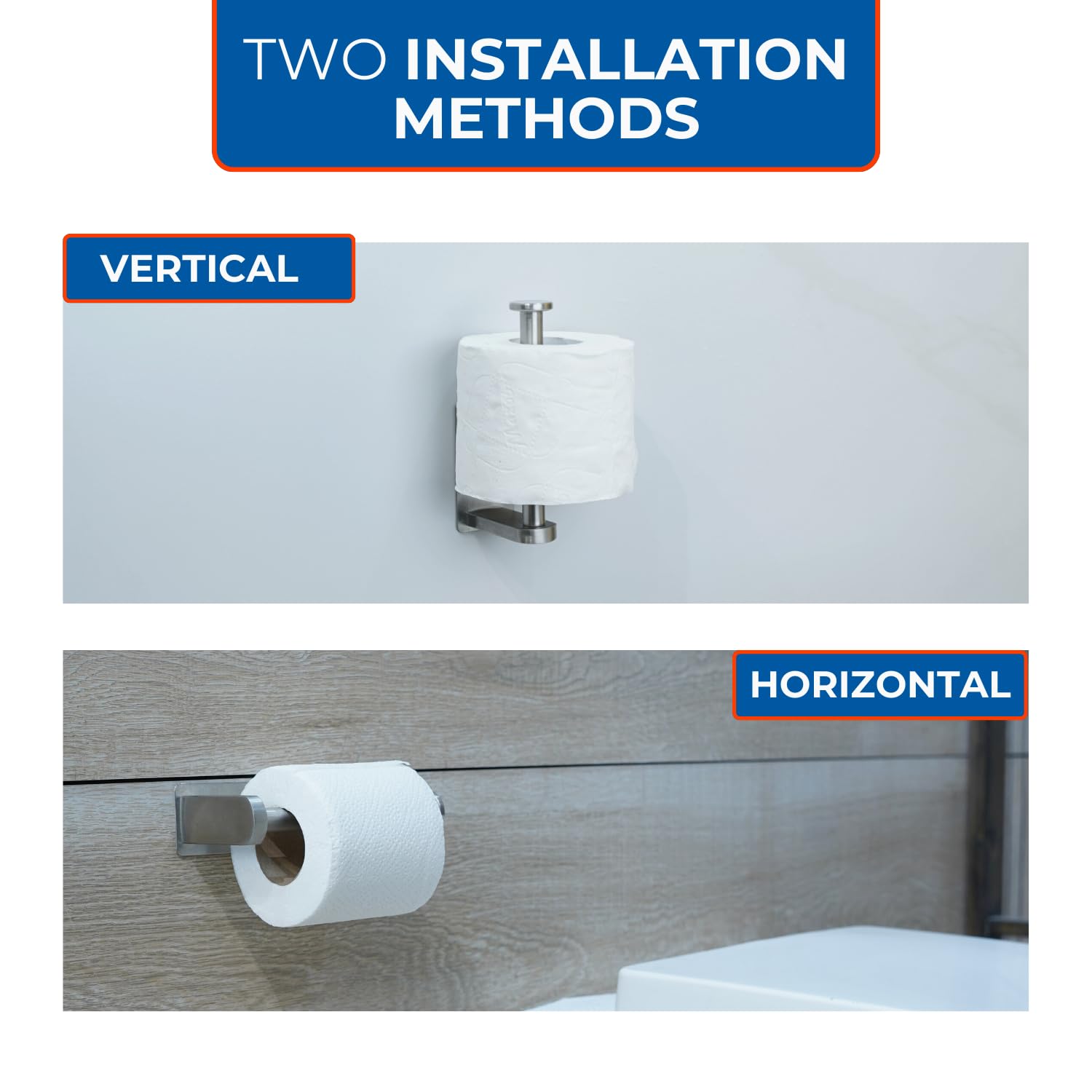 Phomor Self-Adhesive Toilet Paper Holder: No Drilling, Stainless Steel, Brushed, Silver Finish, Rust And Water Resistance