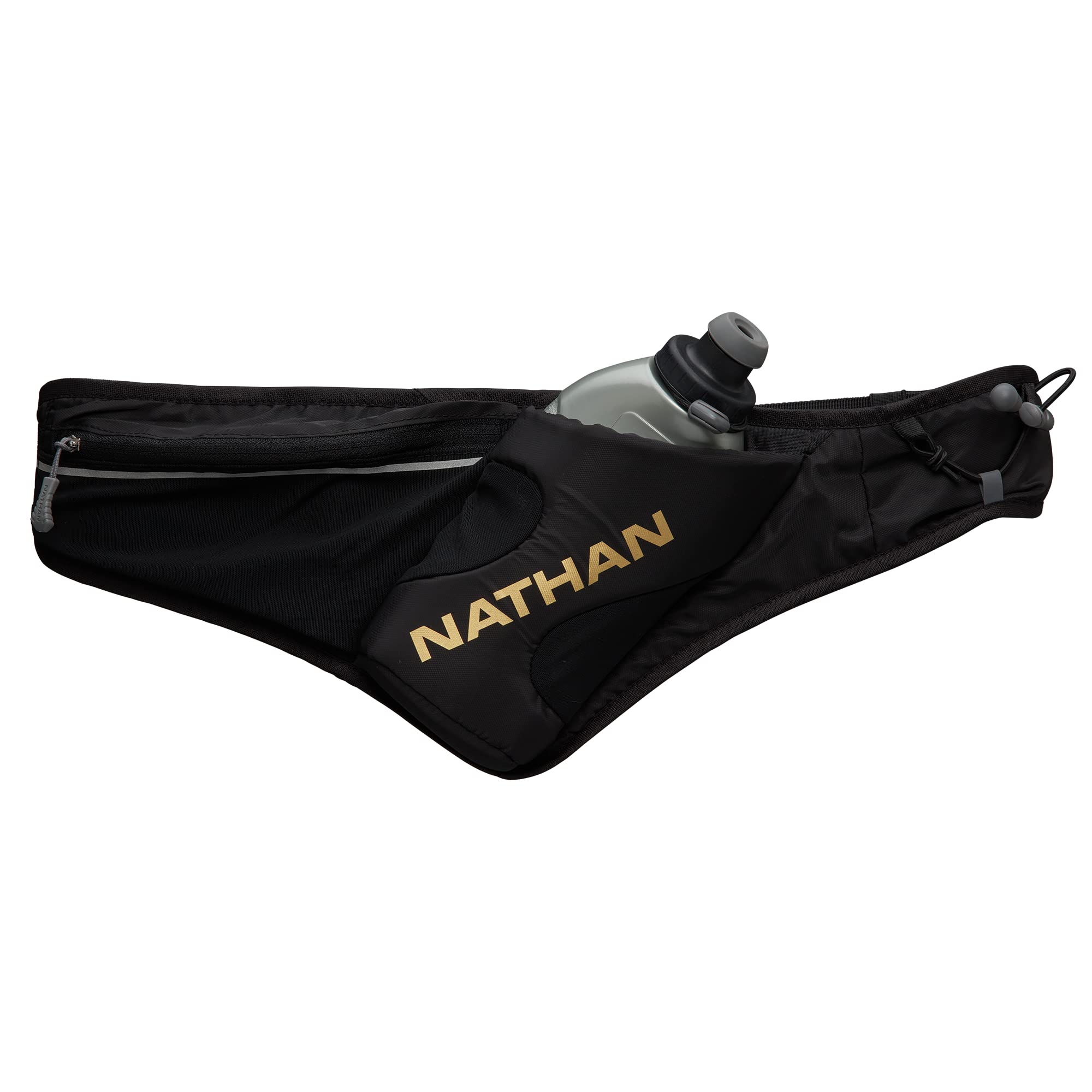 Nathan Peak Running Hydration Waist Pack Belt w/Speed Draw Flask Water Bottle, 18oz/535 ml Push/Pull Race Cap, Expandable Zipper