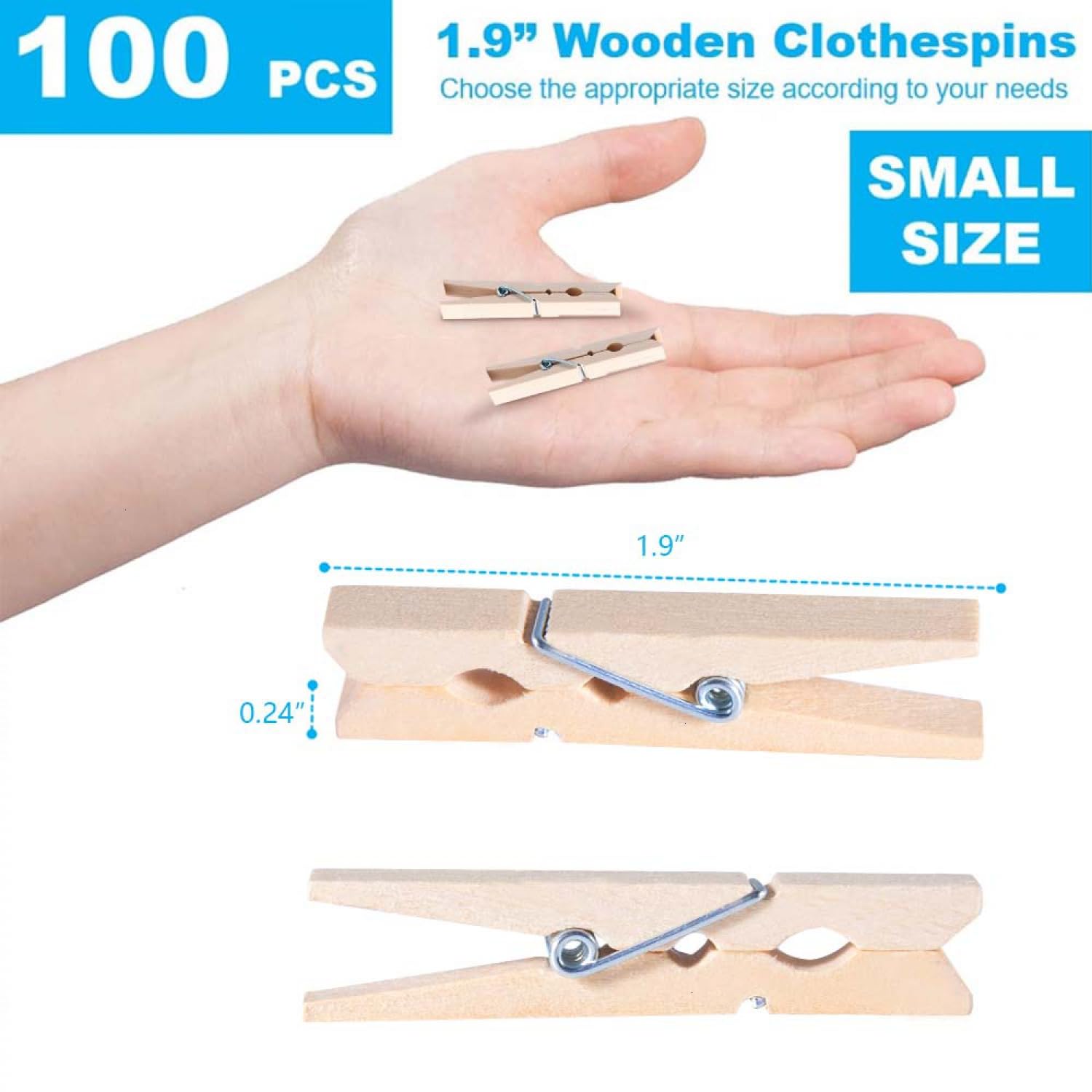 Senseyo 100 Pcs 1.9 Inch Wooden Clothespins Clips For Hanging Clothes, Craft, Home