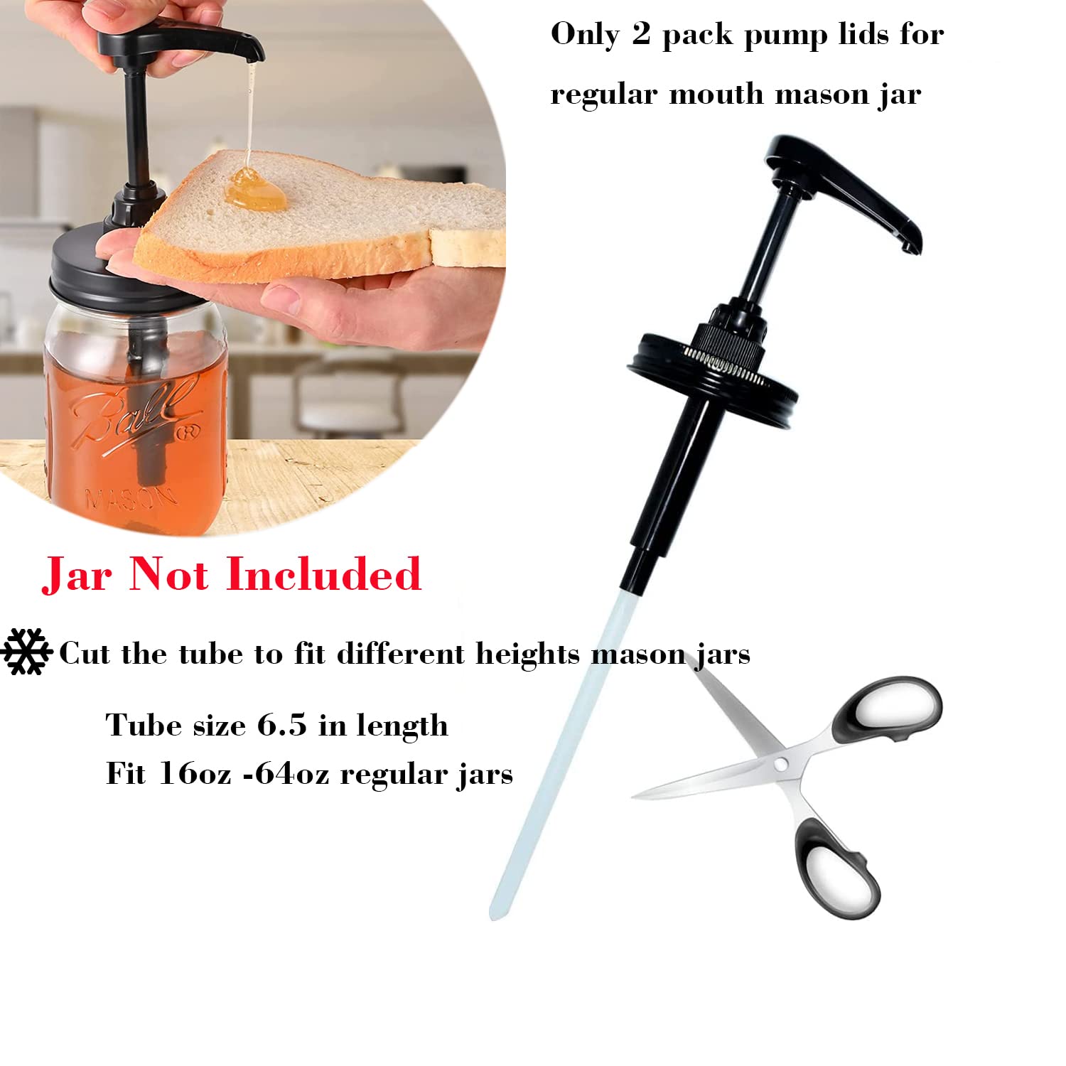 Glukiewt Mason Jar Syrup Dispenser Pump Lids For Regular Mouth Jar (2 Pack) Coffee Syrup Dispenser Food Grade,Airtight & Leak &