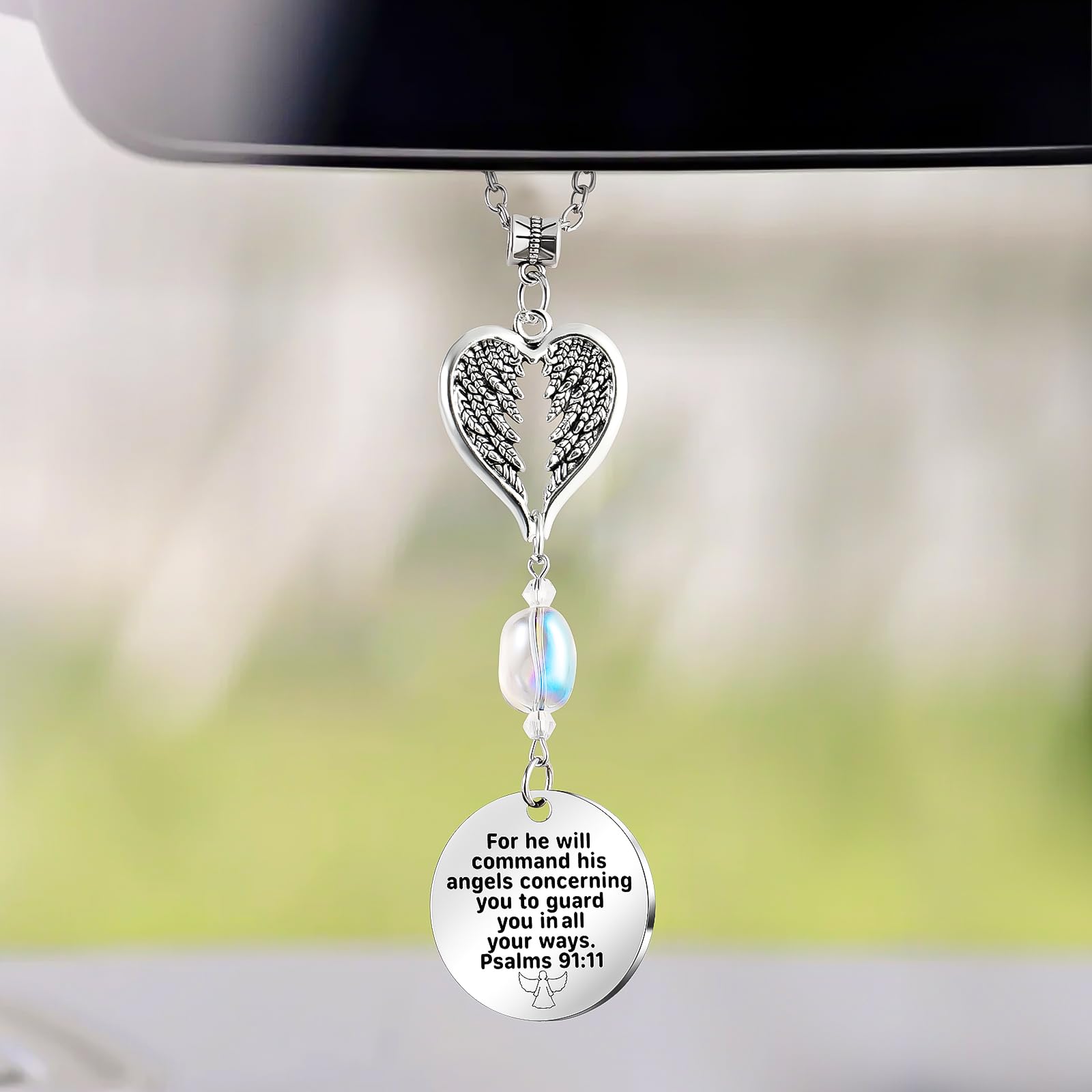 Angel Car Charms Rear View Mirror Accessories Christian Car Jewelry,Guardian Angel Hanging Ornament,Bible Religious Gifts,Rear V