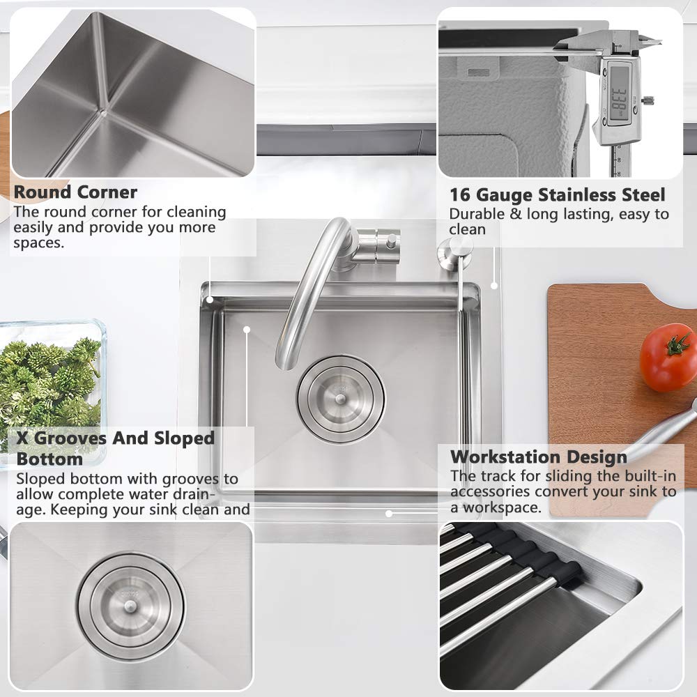15 Inch Bar Sink Drop In Workstation-Vasoyo 15X15 Small Kitchen Sink Drop In Bar Sink 16 Gauge Stainless Steel Bar Prep Sink Out