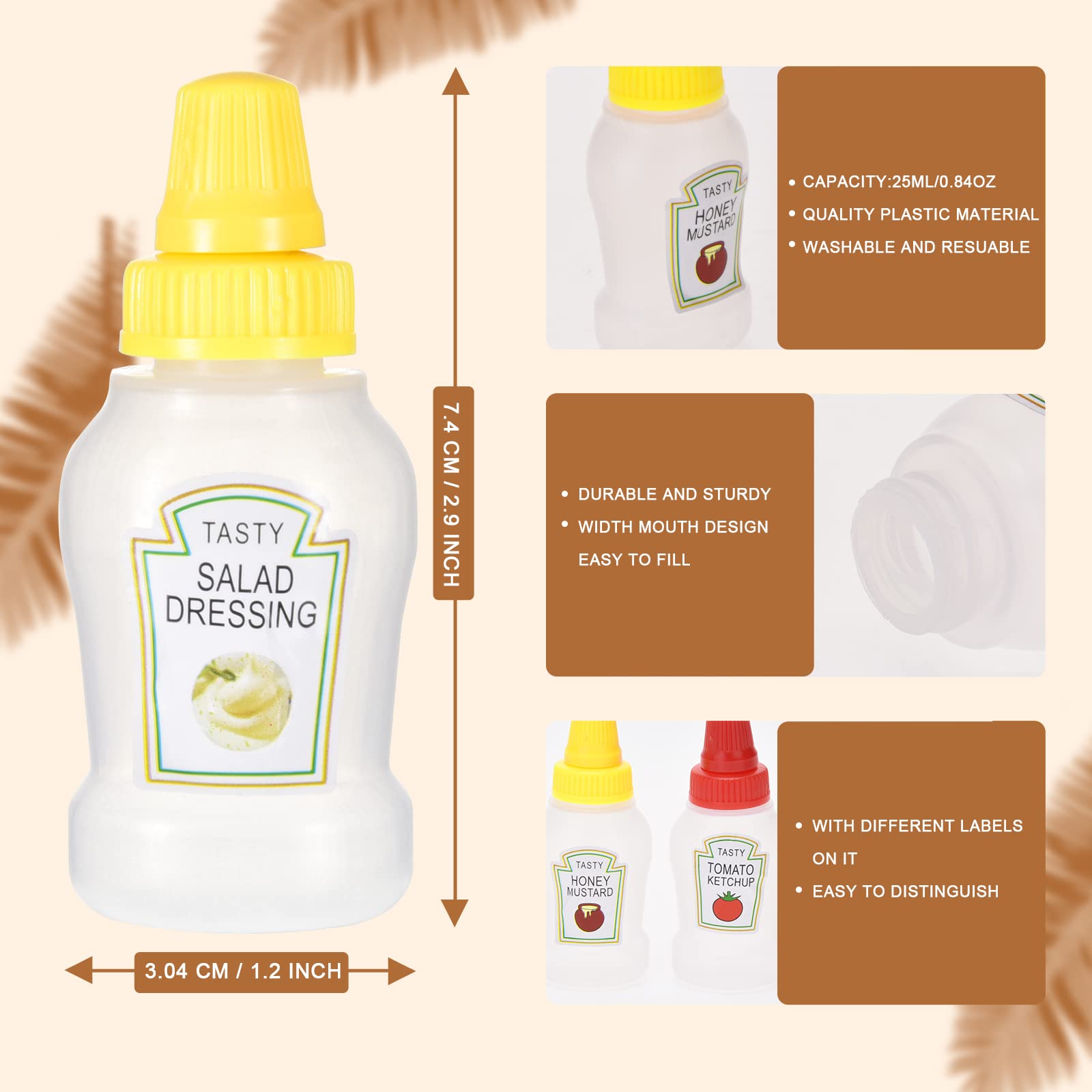 Jspupifip Mini Ketchup Bottles With Sturdy Screw Cap, 25Ml Mini Condiment Squeeze Bottles Portable Honey Sauce Salad Dressing Di