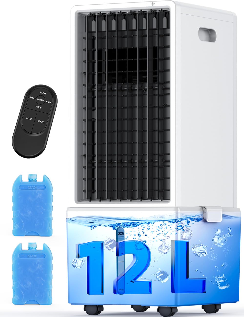 Hifresh Air Cooler For Room Cooling, 31Ft Air Throw, 4 Modes & 4 Speeds, Remote & Touch, 12H Timer, 12L Tank For 24H Cooling, Wa