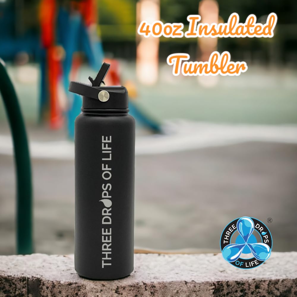 Three Drops Of Life Best Vacuum Insulated 40Oz, Double Wall Stainless Steel Water Bottle, Strong Bottles With Leak Proof Lid And