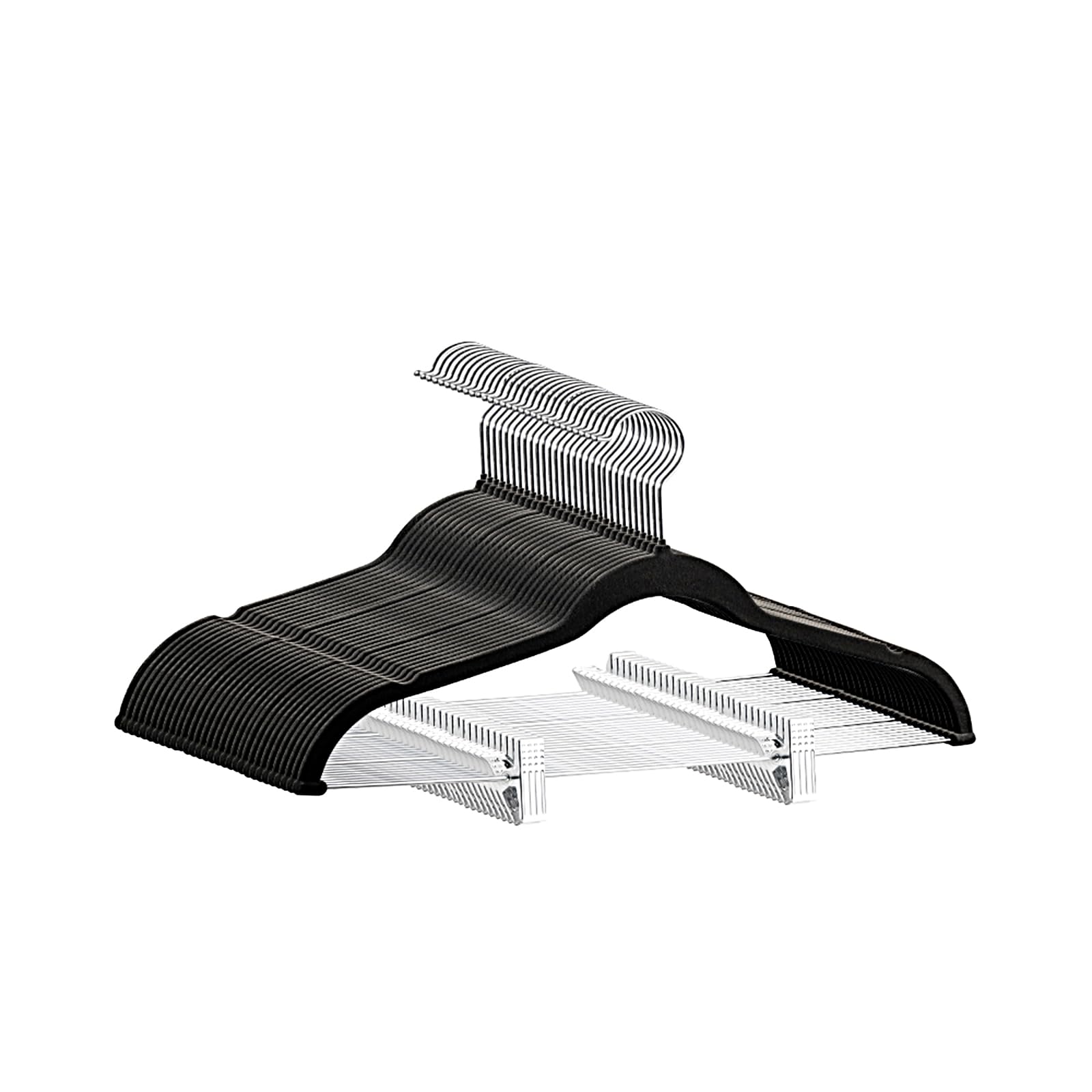 Softflame Velvet Pants Hangers Pack Of 24, Non-Slip Skirt Clothes Trousers Hangers With Adjustable Clips, 360  Swivel Hooks Blac