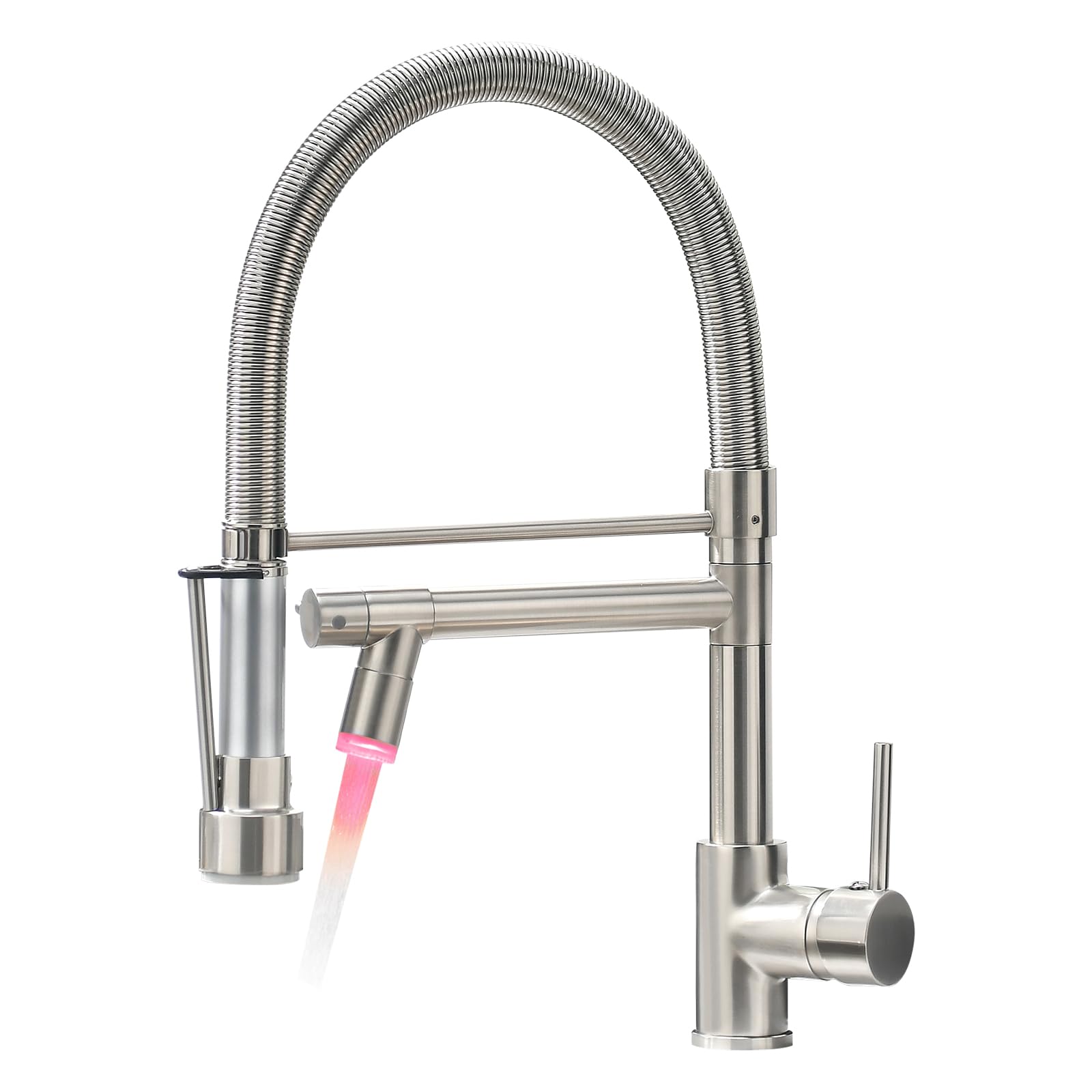 Fapully Kitchen Faucets With Pull Down Sprayer,Commercial Single Handle Kitchen Sink Faucet With Led Light,Brushed Nickel