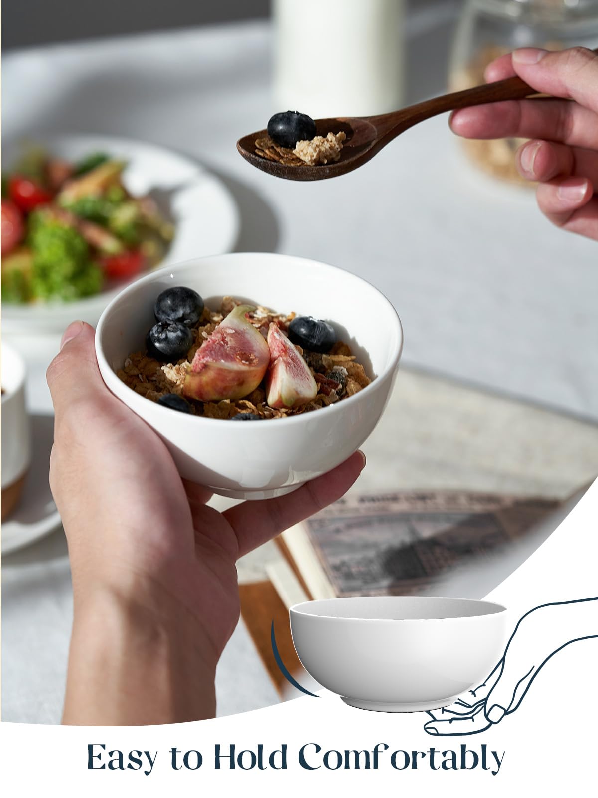 Dowan 10 Oz Small Dessert Bowls - 4.5'' Ceramic Cereal Bowls Set Of 8 - Porcelain White Bowls For Side Dishes, Rice, Ice Cream,