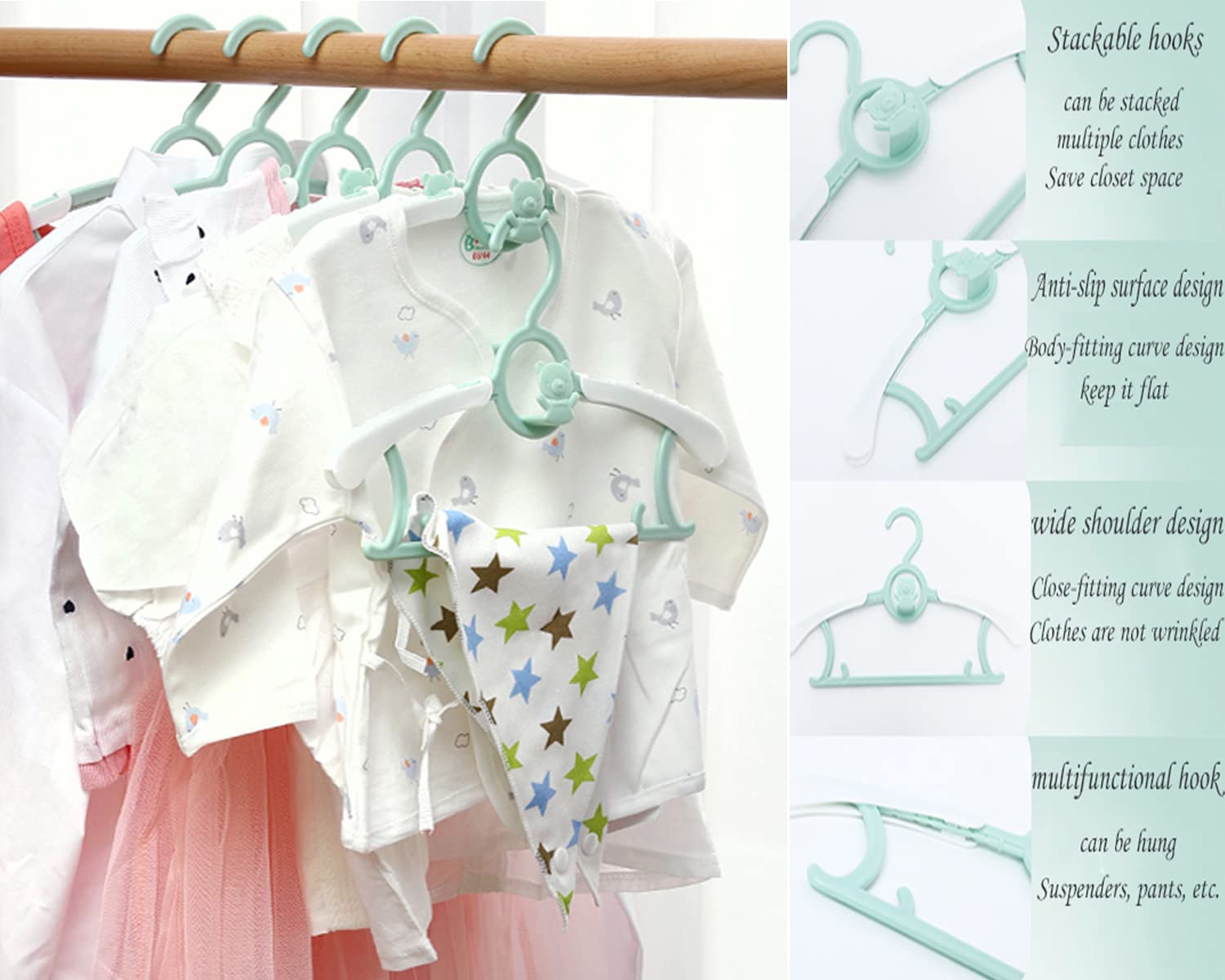 Jsf Set Of 20Pcs Baby Hangers, Baby Hangers For Closet, Durable Non Slip Baby Hangers, 11-14'' Baby Hangers For Closet, Green Ha