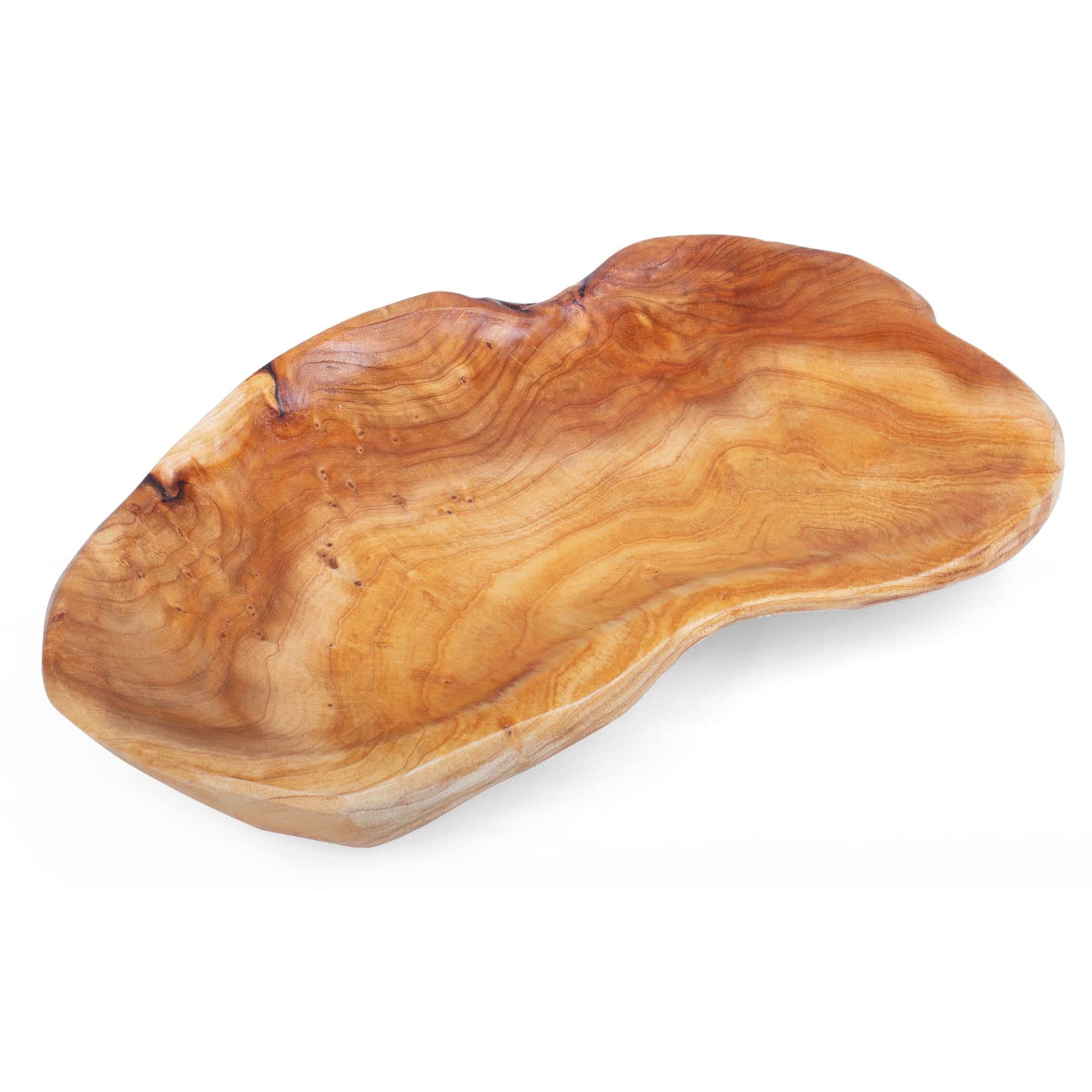 Bteobfy Natural Wood Fruit Bowl 11-13 Inch, Unique Handmade Wood Serving Platter, Wood Fruit Snack Dish For Sandwich Bread Servi