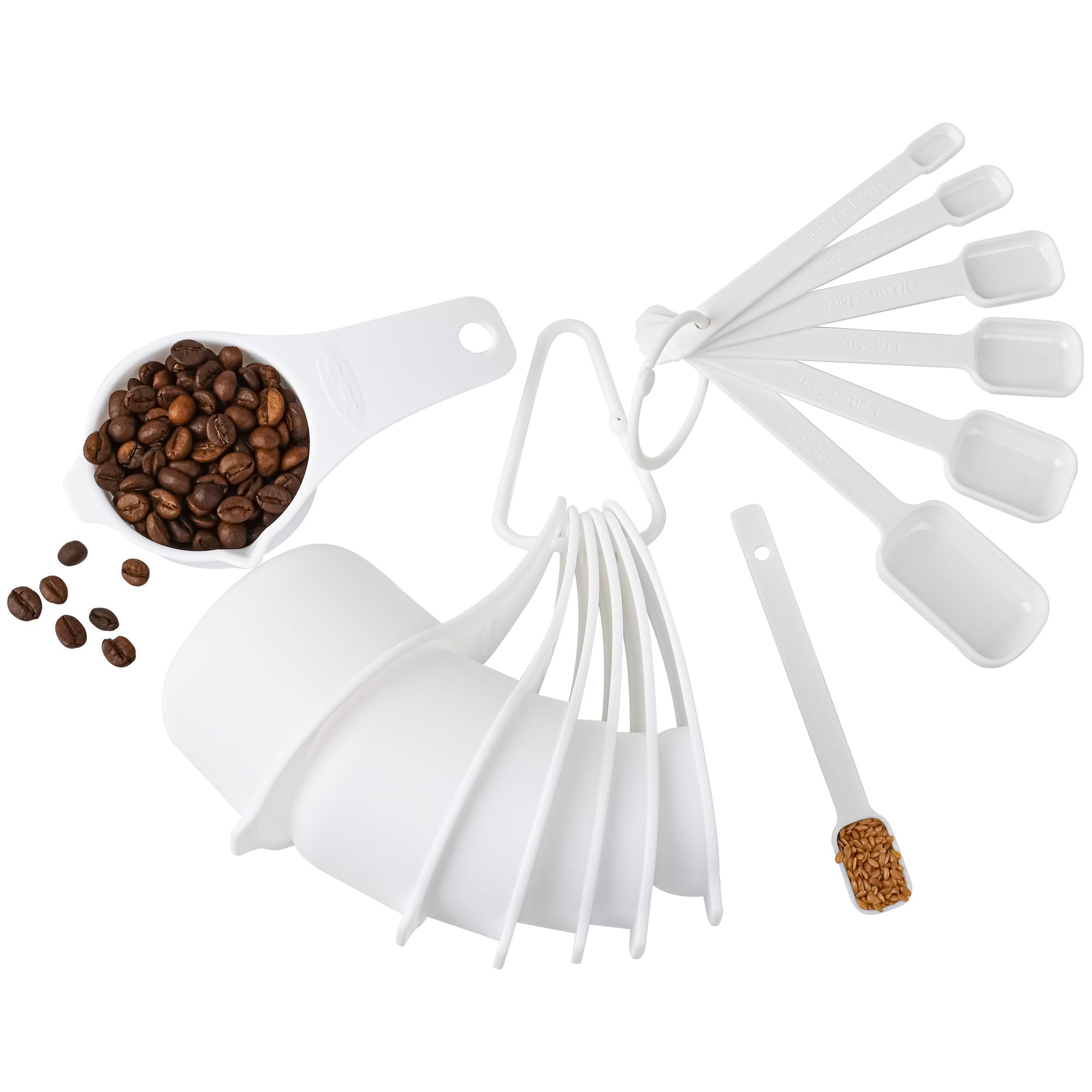 Spuvgvc Plastic Measuring Cups And Spoons Set, White Dry Measuring Cups Set With Spout And Leveler For Kitchen And Baking, Bpa F