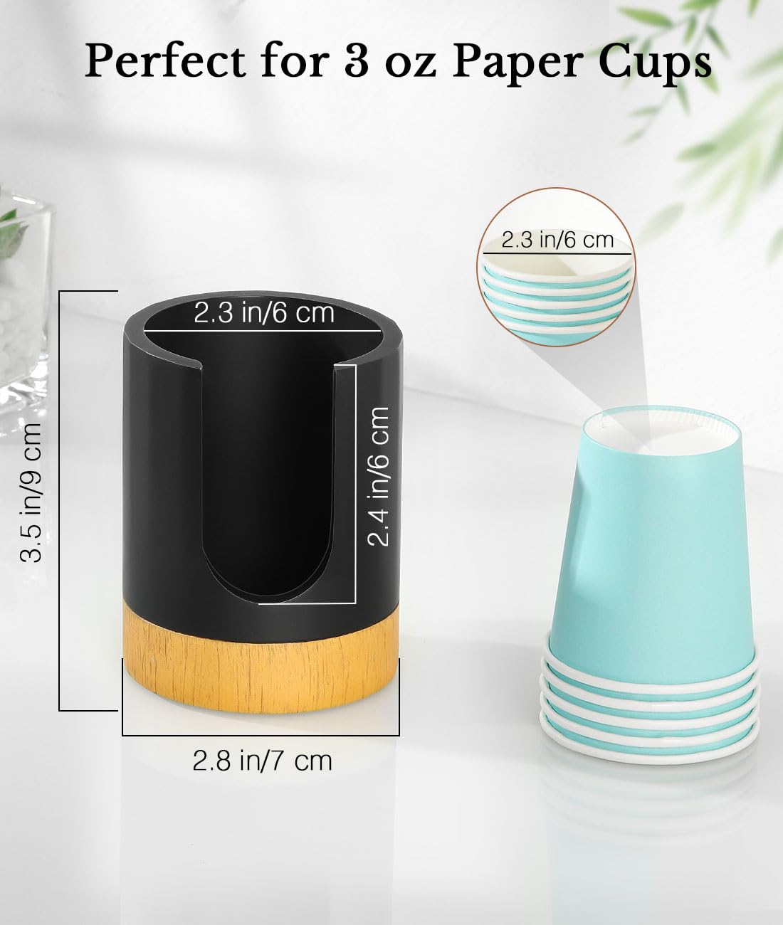 Luxspire Bathroom Cup Dispenser, 3oz Resin Holder, Disposable Paper Cup & Cotton Pad Organizer, Matte Black
