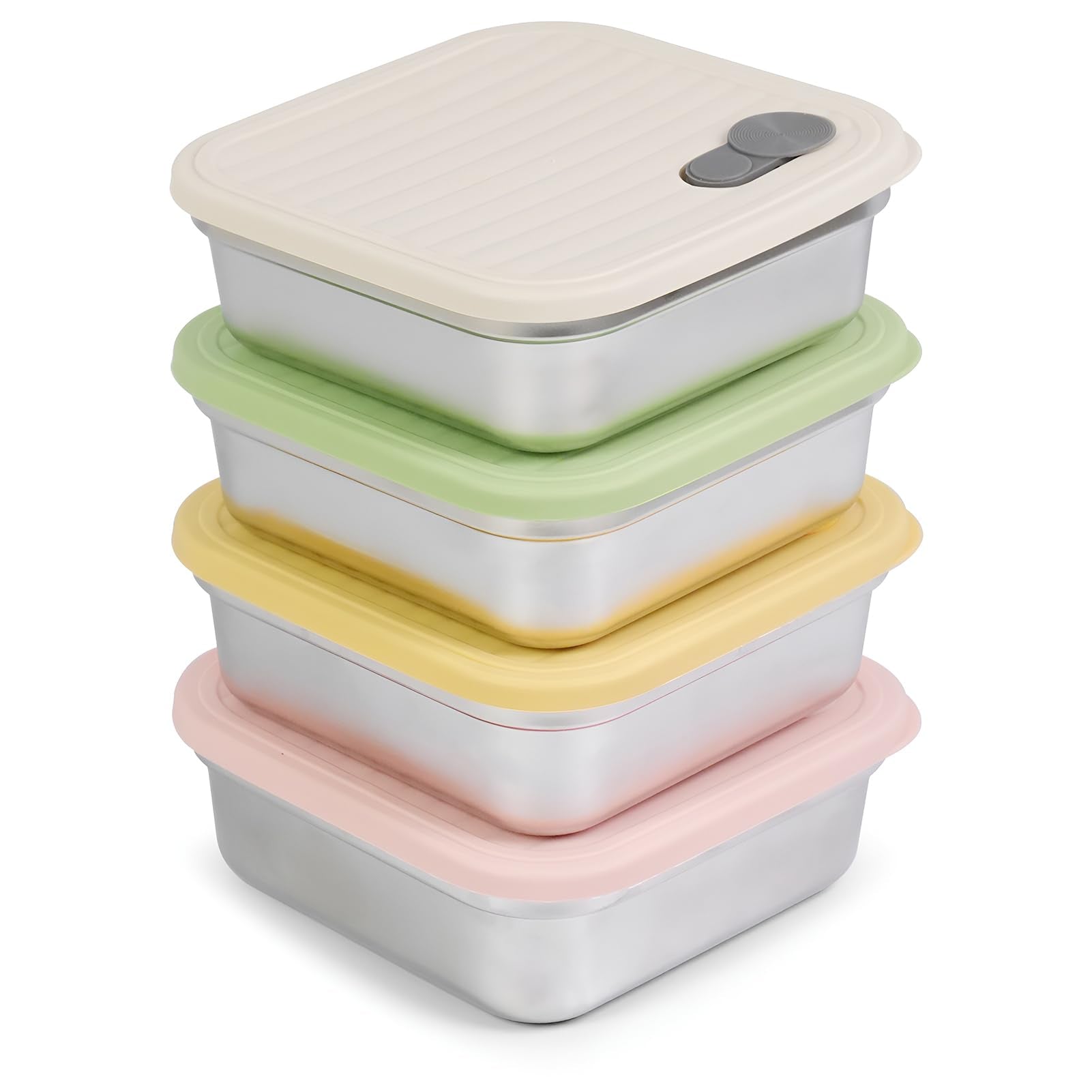 monoan 4 Pack Stainless Steel Sandwich Containers, 20oz Reusable Food Storage Containers with Lids, Metal Meal Prep Lunch Box, D