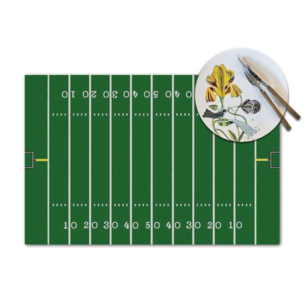 Football Field Placemats Set Of 4, Green Football Field Placemats Heat Resistant For Dining Table Non-Slip 18X12 Inches