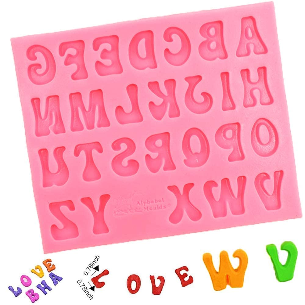 Fondant Mold Silicone Mini A-Z 26 English Letters Mold Cake Mold Baking Cake Decoration Cupcake Topper Tools Alphabet Pink Handm