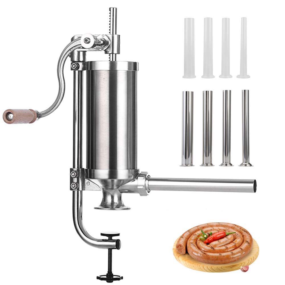 Master Feng Sausage Stuffer, Stainless Steel Homemade Sausage Maker Vertical Meat Filling Kitchen Machine, Packed 8 Stuffing Tub