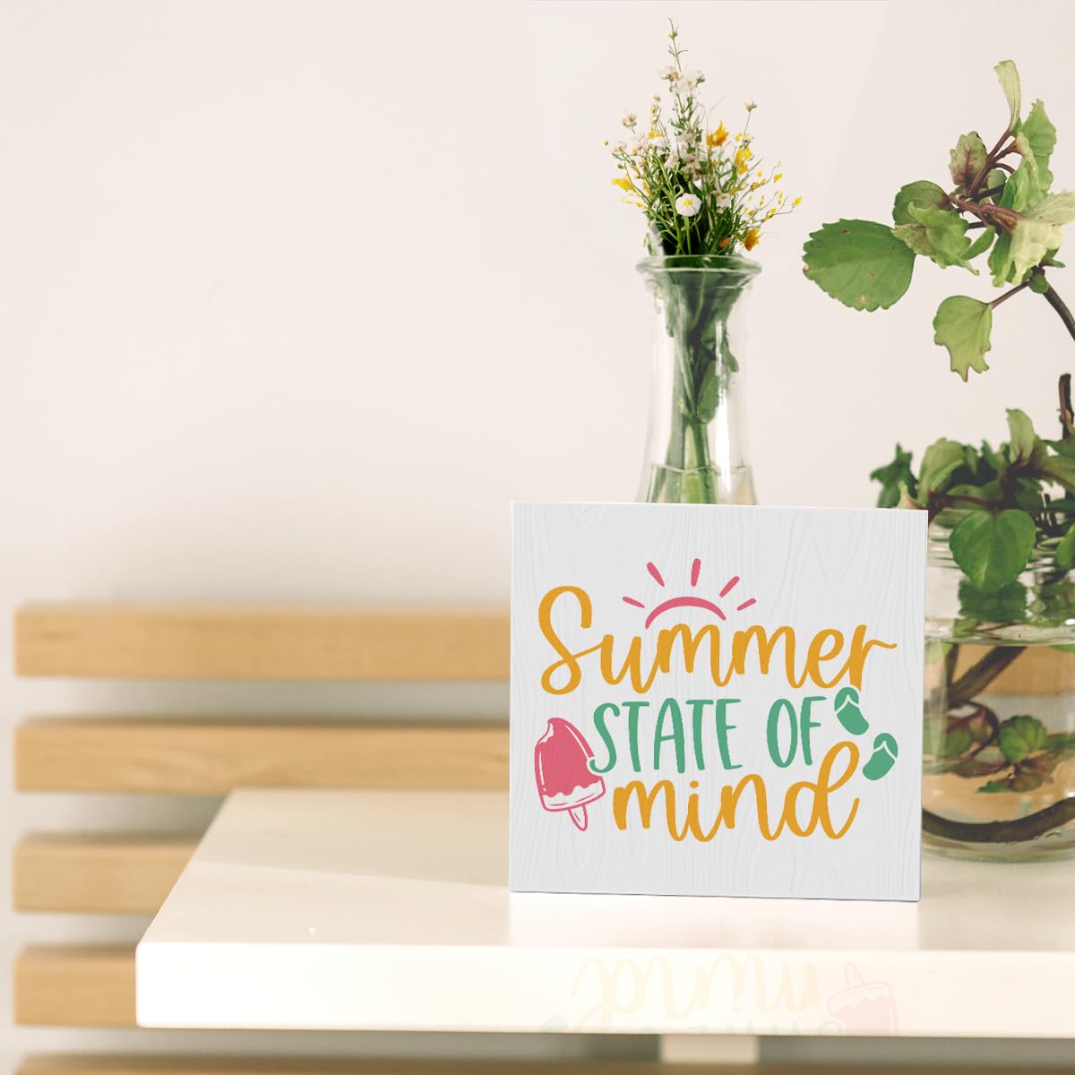 Summer Room Decor, Beachy Decor for Home Office Farmhouse Wooden Box Sign Plaque for Bathroom Bedroom Living Room Cubicle Deskto