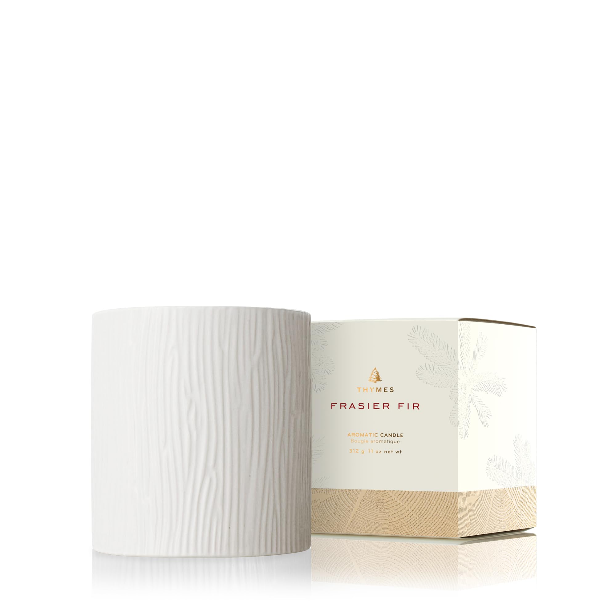 Thymes Frasier Fir Candle - Gilded Ceramic Medium Jar Candle - Scented Candle with a Luxury Home Fragrance - Elegant Holiday Can