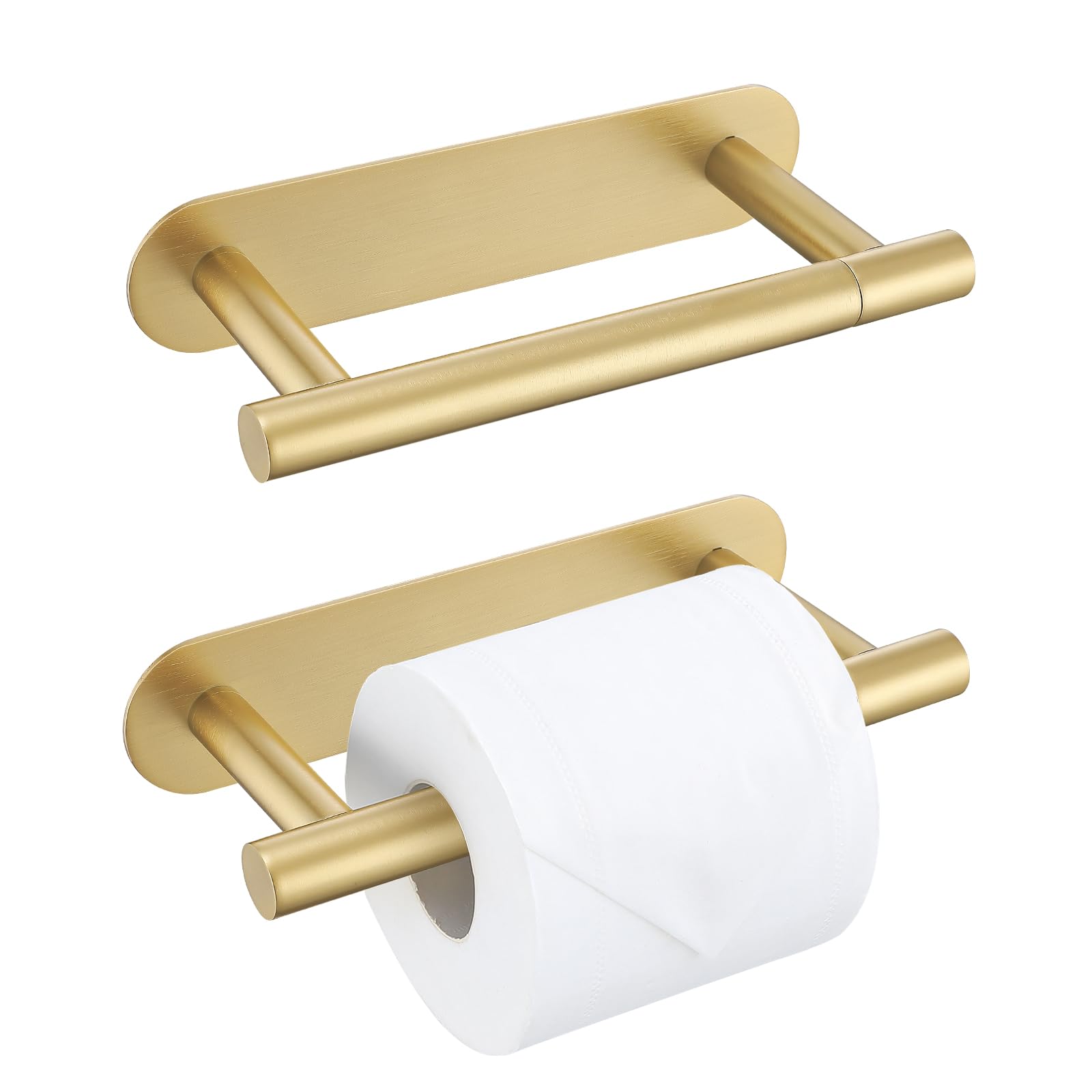 2 Pieces Self Adhesive Brushed Gold Toilet Paper Holder, Commercial Toilet Paper Dispenser Toilet Roll Holder, Double Base Paper
