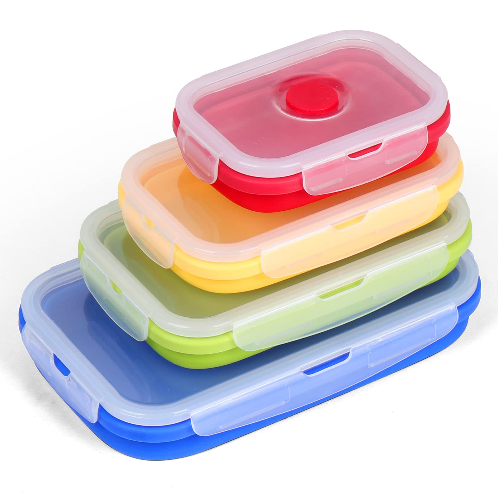 Xsuper Set Of 4 Collapsible Silicone Food Storage Container, Foldable Meal Prep Lunch Box Containers For Food With Airtight Lids
