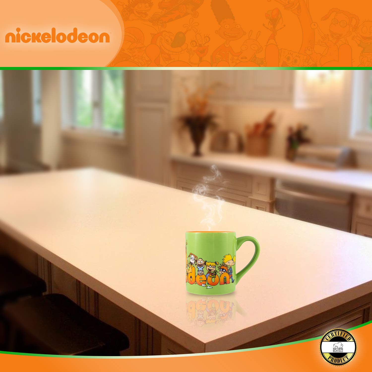 Silver Buffalo Nickelodeon Logo and Characters 90s Nostalgia Ceramic Mug  14 Ounces