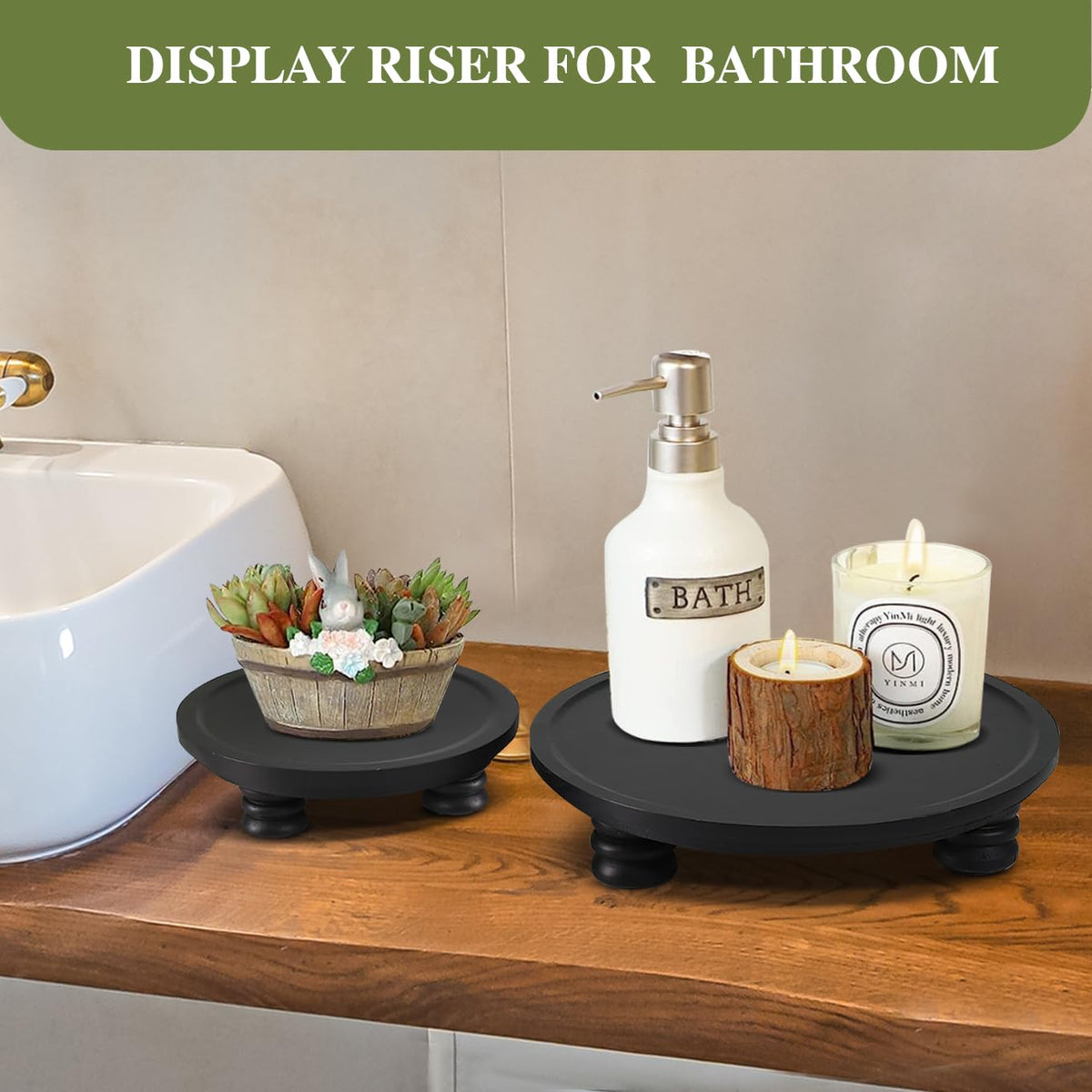 Rustic Decorative Risers Uipame 2 Pcs Wooden Risers For Display, Round Wood Tray Decor, Farmhou ...