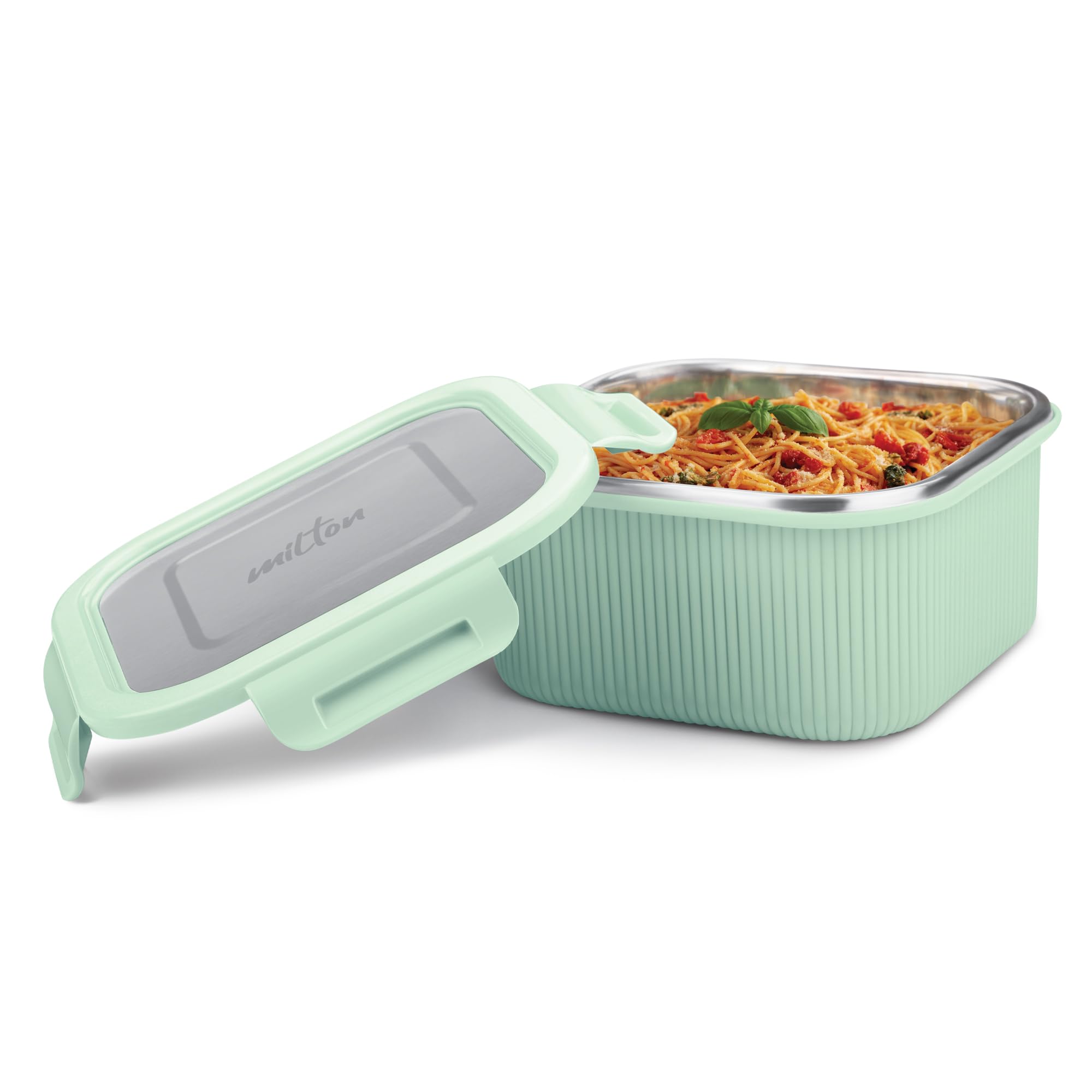 Milton Cool Touch Square 800 Stainless Steel Container, 780 Ml, Aqua Green | Microwave Safe | Food Grade | Bpa Free | Refrigerat