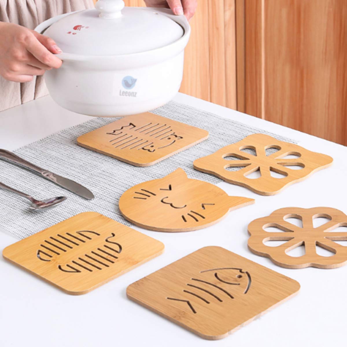 Leeonz Coasters For Drinks, Household Multifunctional Round/Square Dining Table Insulation Pad Non-Slip Placemat Bamboo Thickene