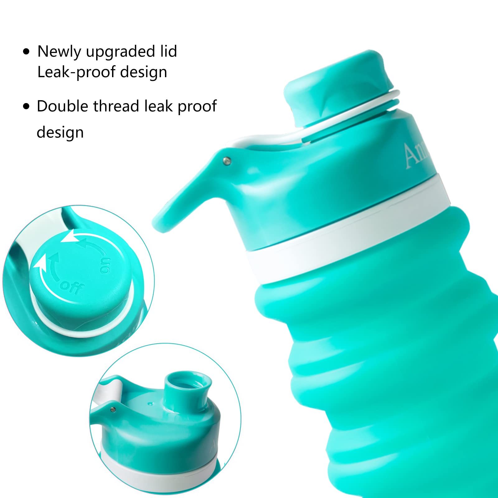 Collapsible Water Bottle Food-Grade Silicone Portable Leak Proof Travel Water Bottle  18oz (Aqua Blue)