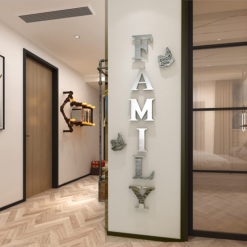 Doeean Family Wall Decor Letter Signs Acrylic Mirror Wall Stickers Wall Decorations For Living Room Bedroom Home Decor Wall Deca